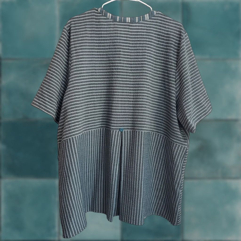 Habitat VINTAGE Habitat Top 1X No Size Tag Blue Gray Striped Button Tunic Relaxed Lagenlook Size XL / US 12-14 / IT 48-50 - 1 Thumbnail