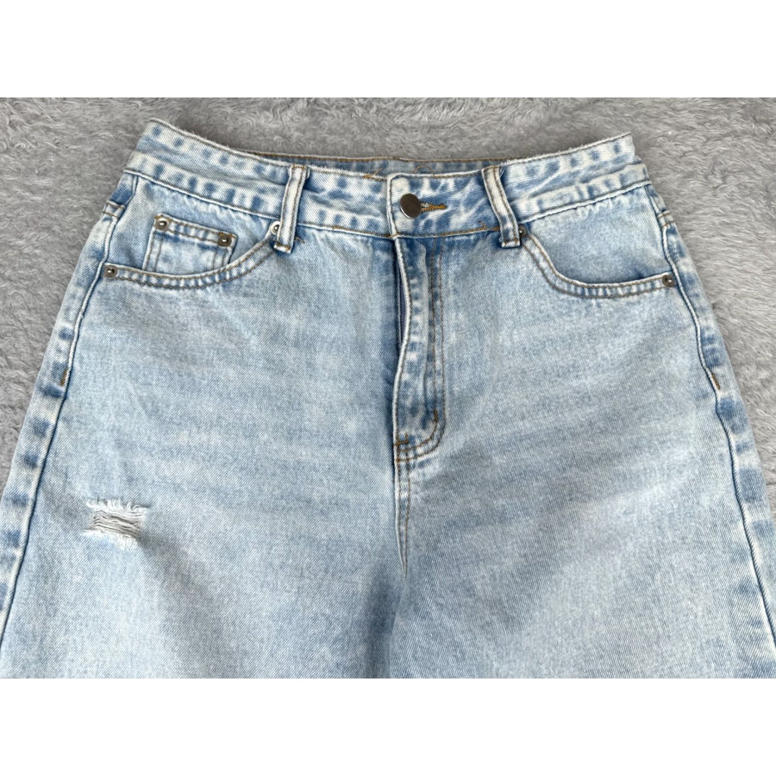 Shein Shein Jeans Women 4 Blue Denim Wide-Leg High Rise Distressed 26x31 90s Women Size 27" / US 4 / IT 40 - 4 Thumbnail