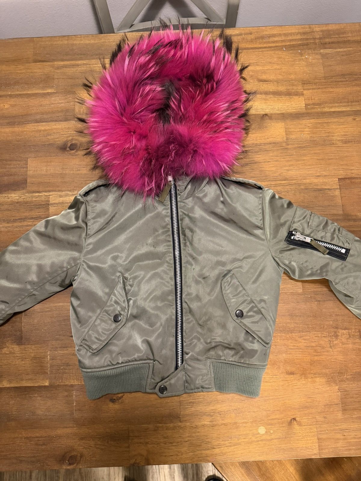 SAM. Sam Bomber Jacket Girls Size 8 Green Pink Fur Collar Size M / US 6-8 / IT 42-44 - 7 Thumbnail