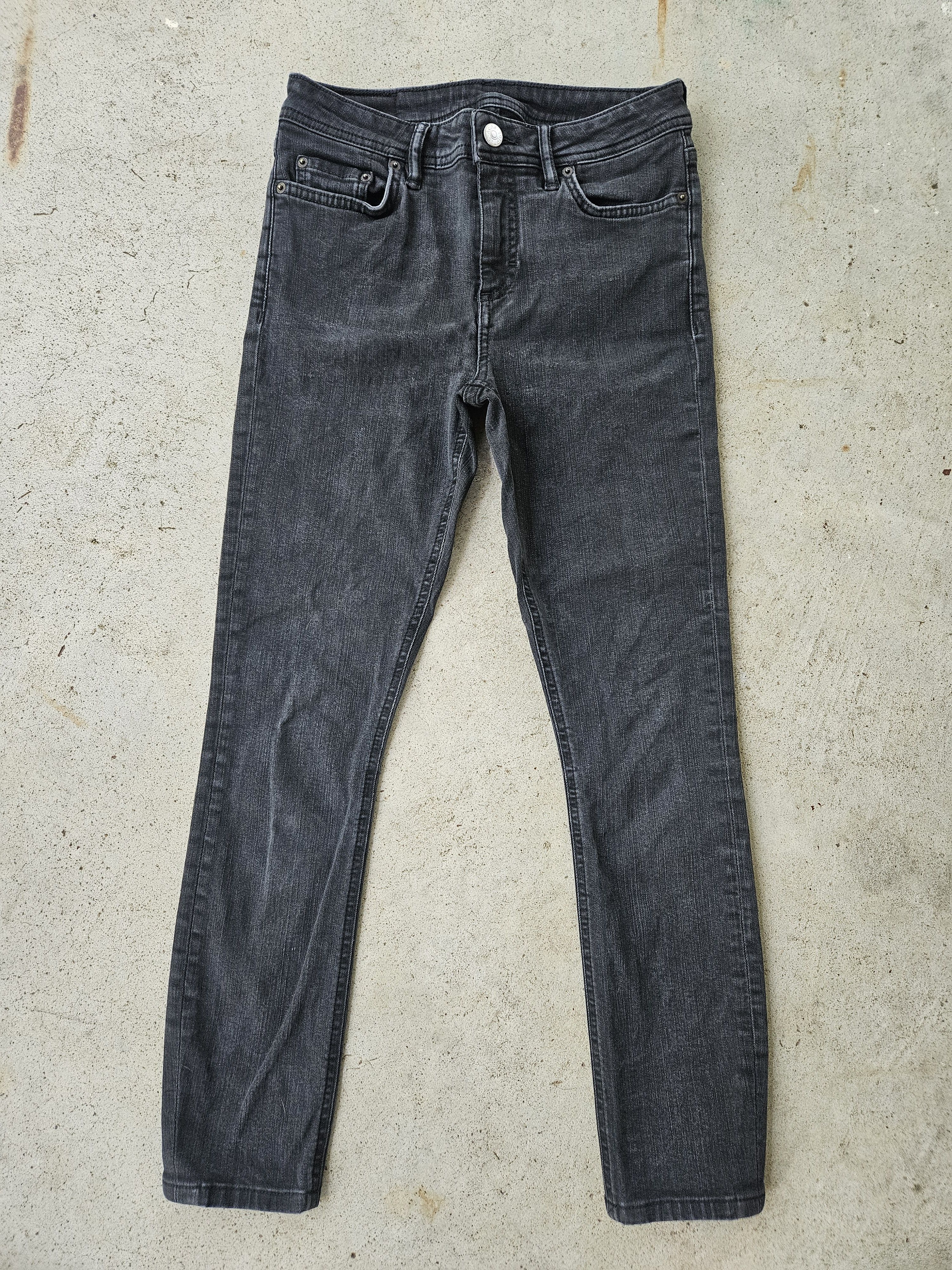 Acne Studios River Rigid Gray Black Slim Fit Leather Patch Denim Jeans Size US 26 / EU 42 - 4 Thumbnail