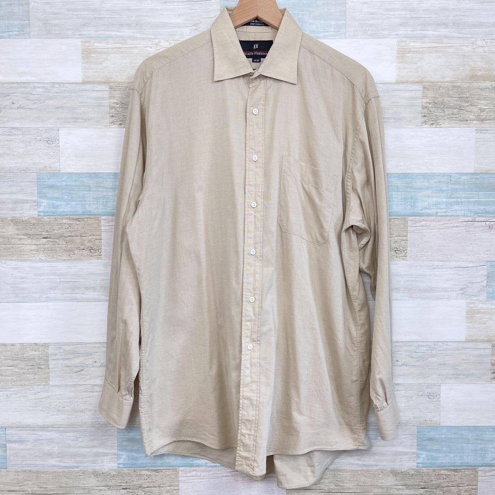 Hickey Freeman Hickey Freeman Spread Dress Shirt Beige Button Front 16 ...