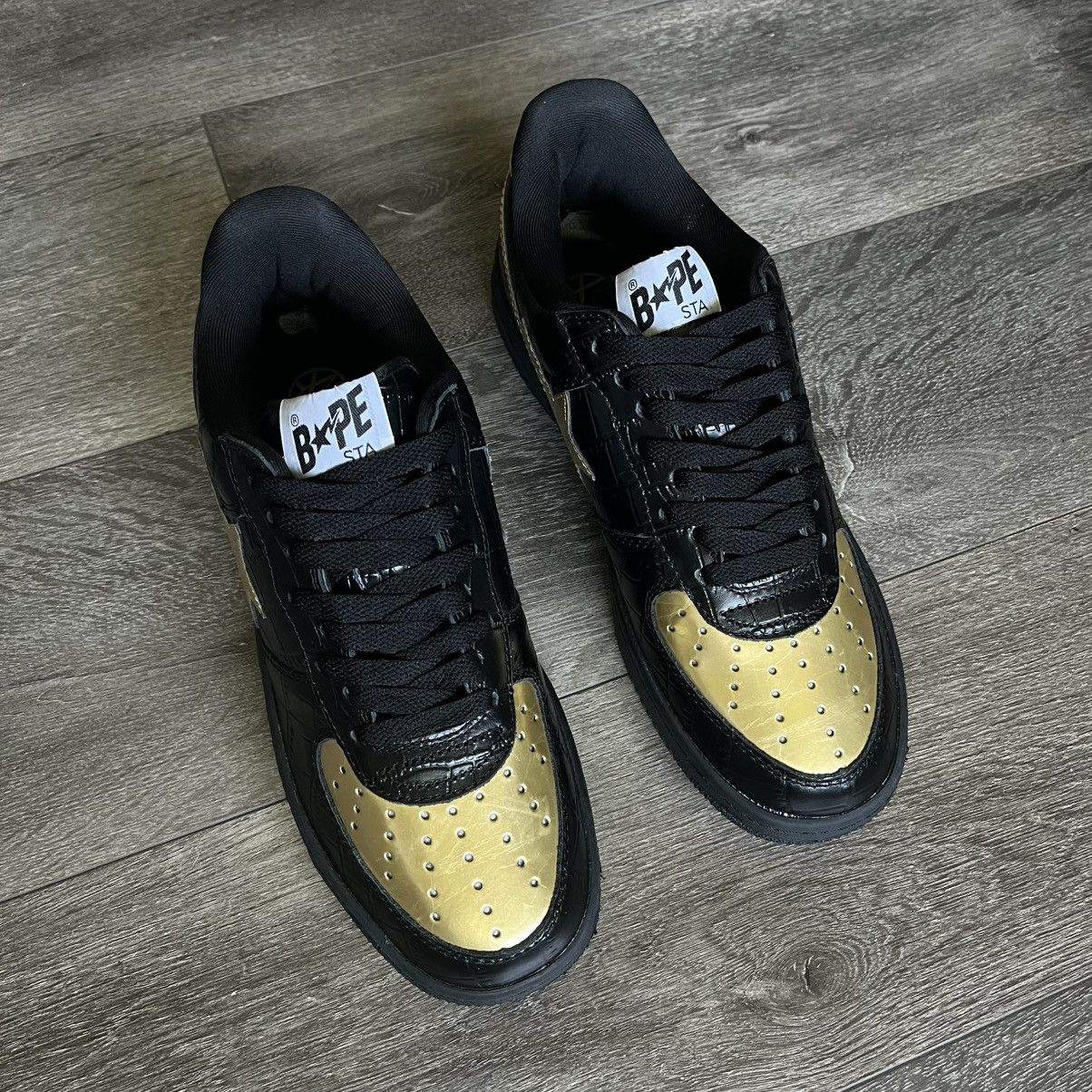 Bape New A Bathing Ape Bape Bapesta 24 Karat Black Gold Sneakers Size US 8.5 / EU 41-42 - 2 Thumbnail