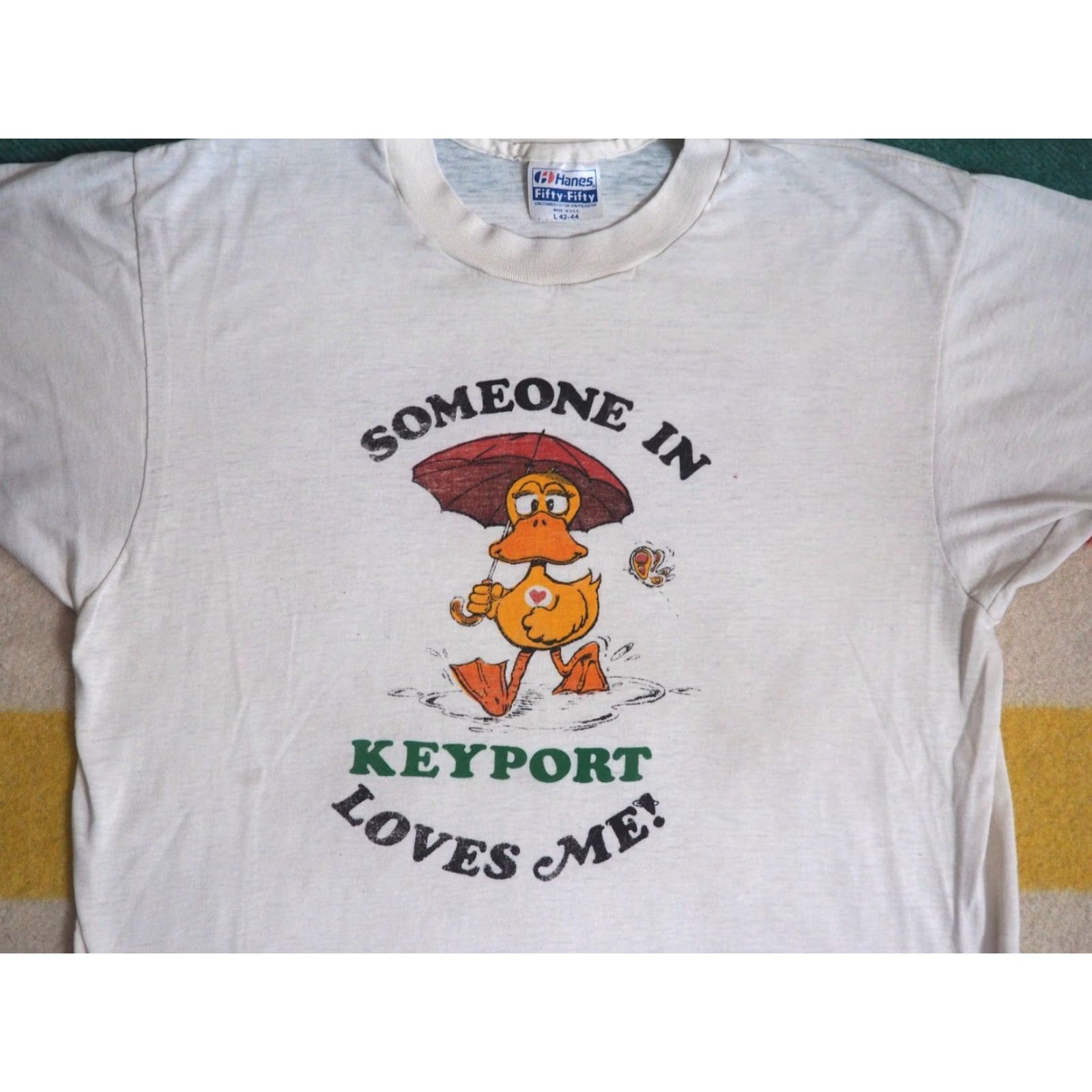 Hanes VTG 80s Hanes Tee T-Shirt M Beige Graphic Duck Travel 50/50 Cotton Blend Men Size US M / EU 48-50 / 2 - 3 Thumbnail
