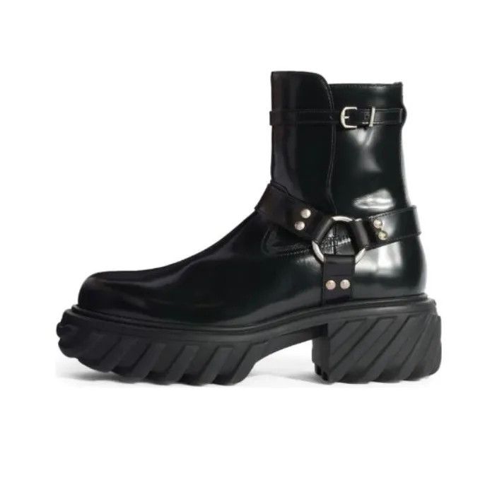 Off-White o1qlp0924 Exploration Motor Leather Ankle Boots in Black Size US 11 / EU 44 - 2 Thumbnail
