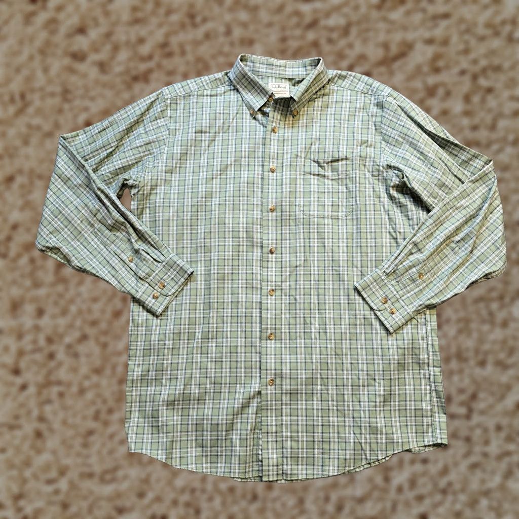 Vintage LL Bean Shirt Mens Large Tall Green Plaid Twill Button-Front Casual No Iron Shirt Mens Large Tall Green Plaid Twill Casual Button-Up Size US L / EU 52-54 / 3 - 1 Thumbnail