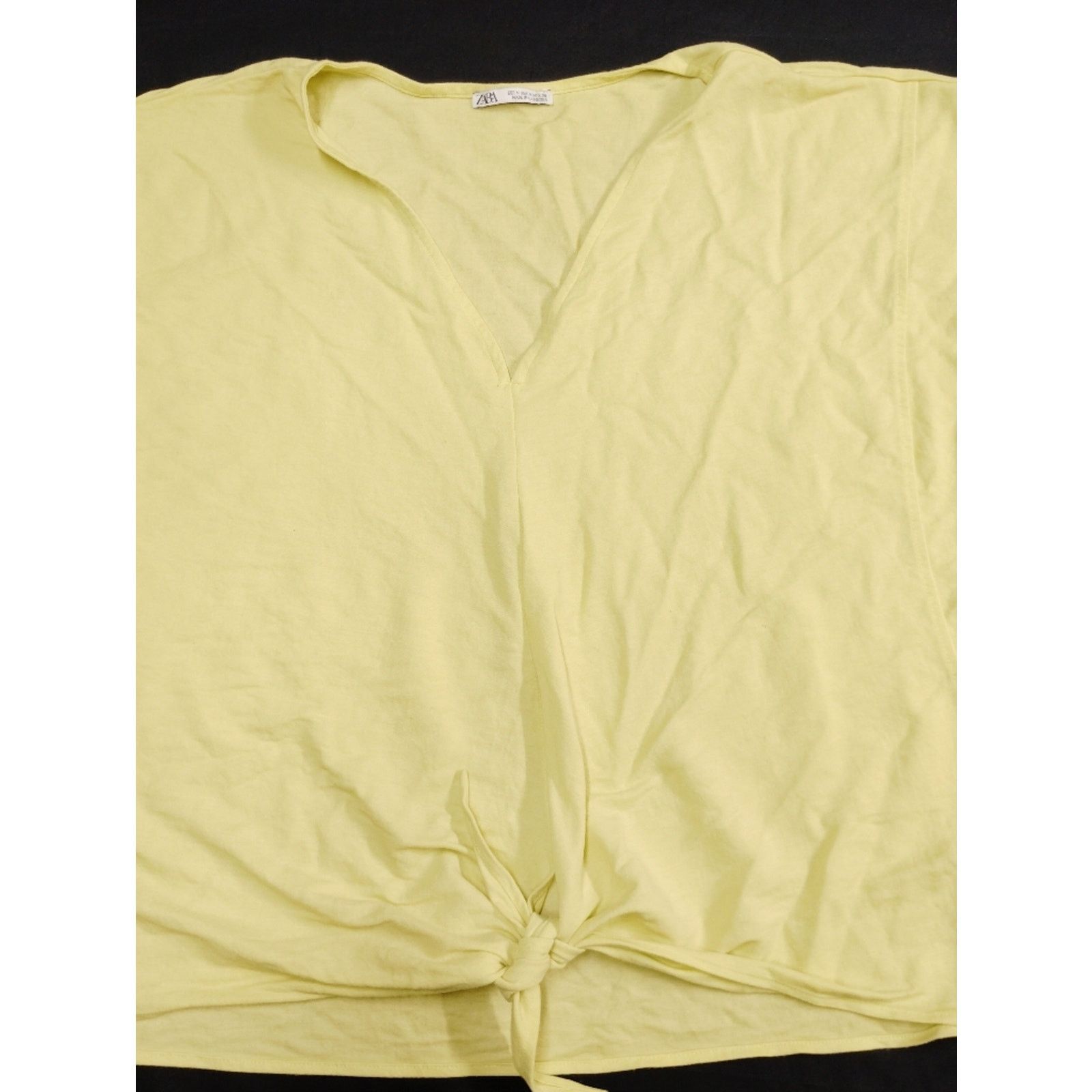 Zara Zara Bright Neon Green Yellow Tie-Front V NeckTop Size M / US 6-8 / IT 42-44 - 1 Thumbnail