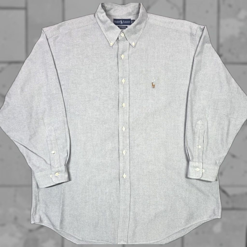 Polo Ralph Lauren VTG Polo Ralph Lauren Men Button-Up Gray 17.5-32/33 Oxford Long Sleeve OCBD, 100% Cotton, Solid, Classic, Preppy, Workwear, 90s, Designer - Mens Size US XXL / EU 58 / 5 - 1 Thumbnail