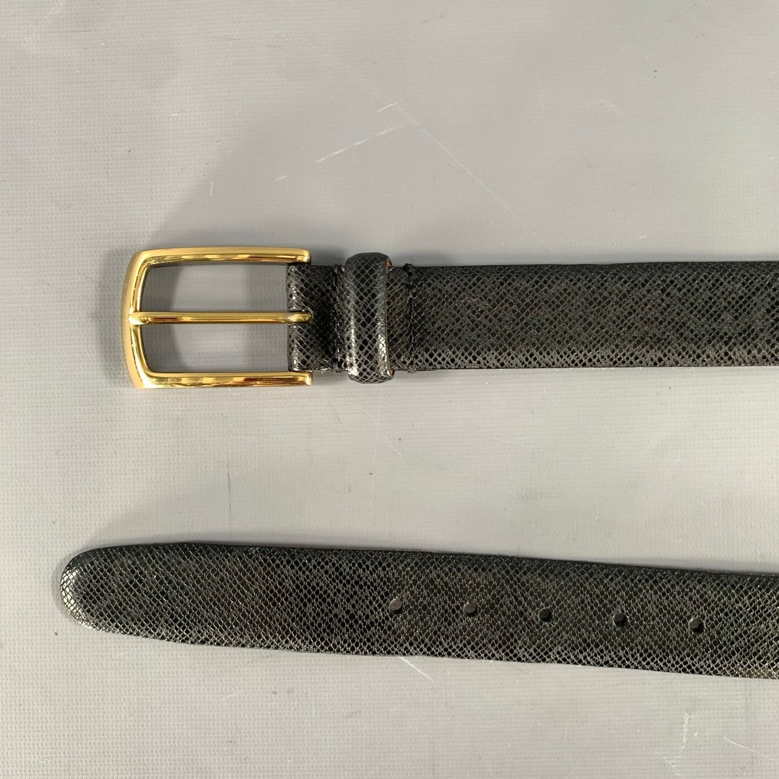 Martin Dingman MARTIN DINGMAN Size 36 Black Crackled Leather Belt Size 36 - 7 Thumbnail