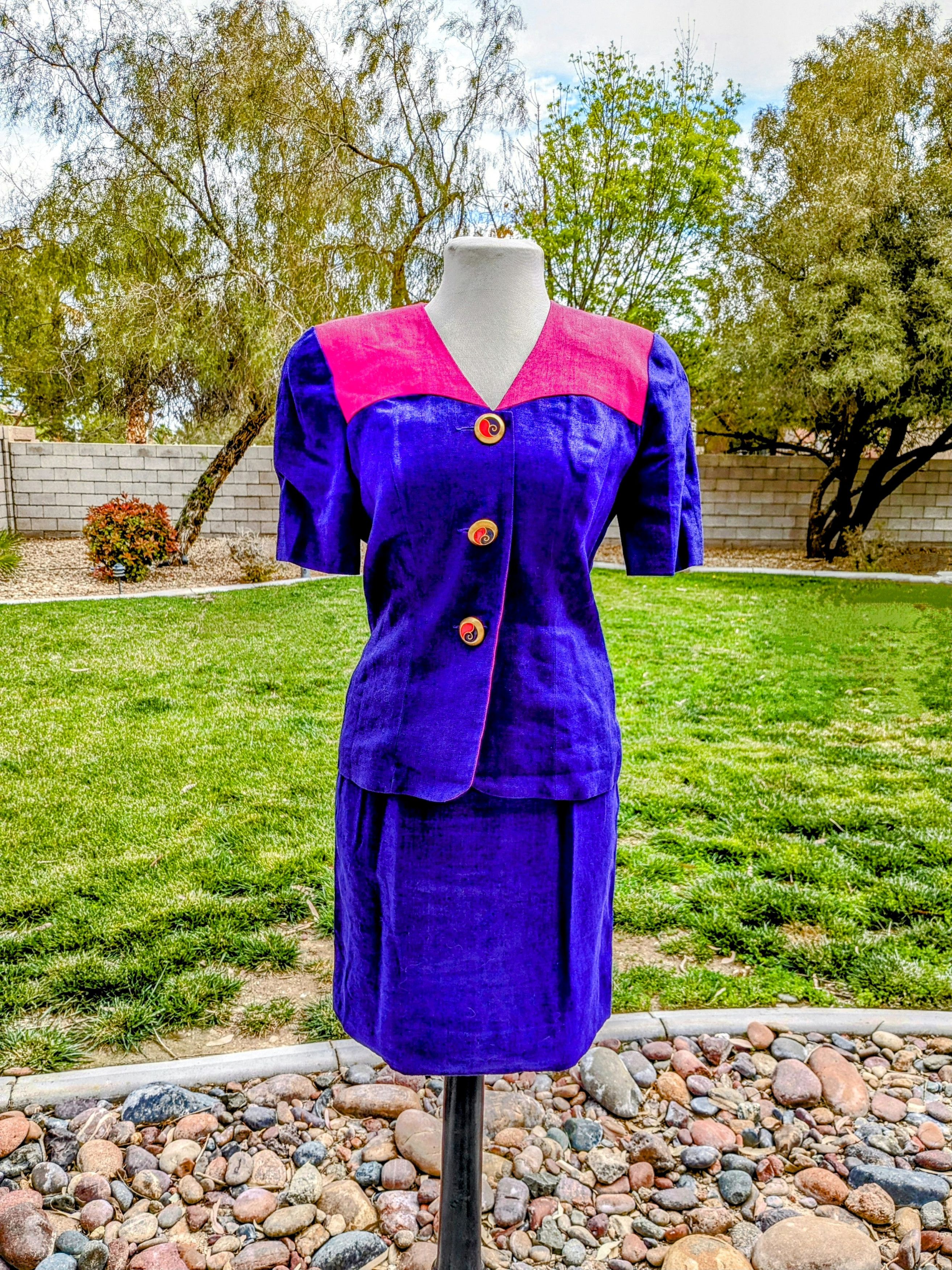 Vintage Vintage LIZ CLAIBORNE Linen Short Sleeves Skirt Suit Outfit Size S / US 4 / IT 40 - 1 Thumbnail