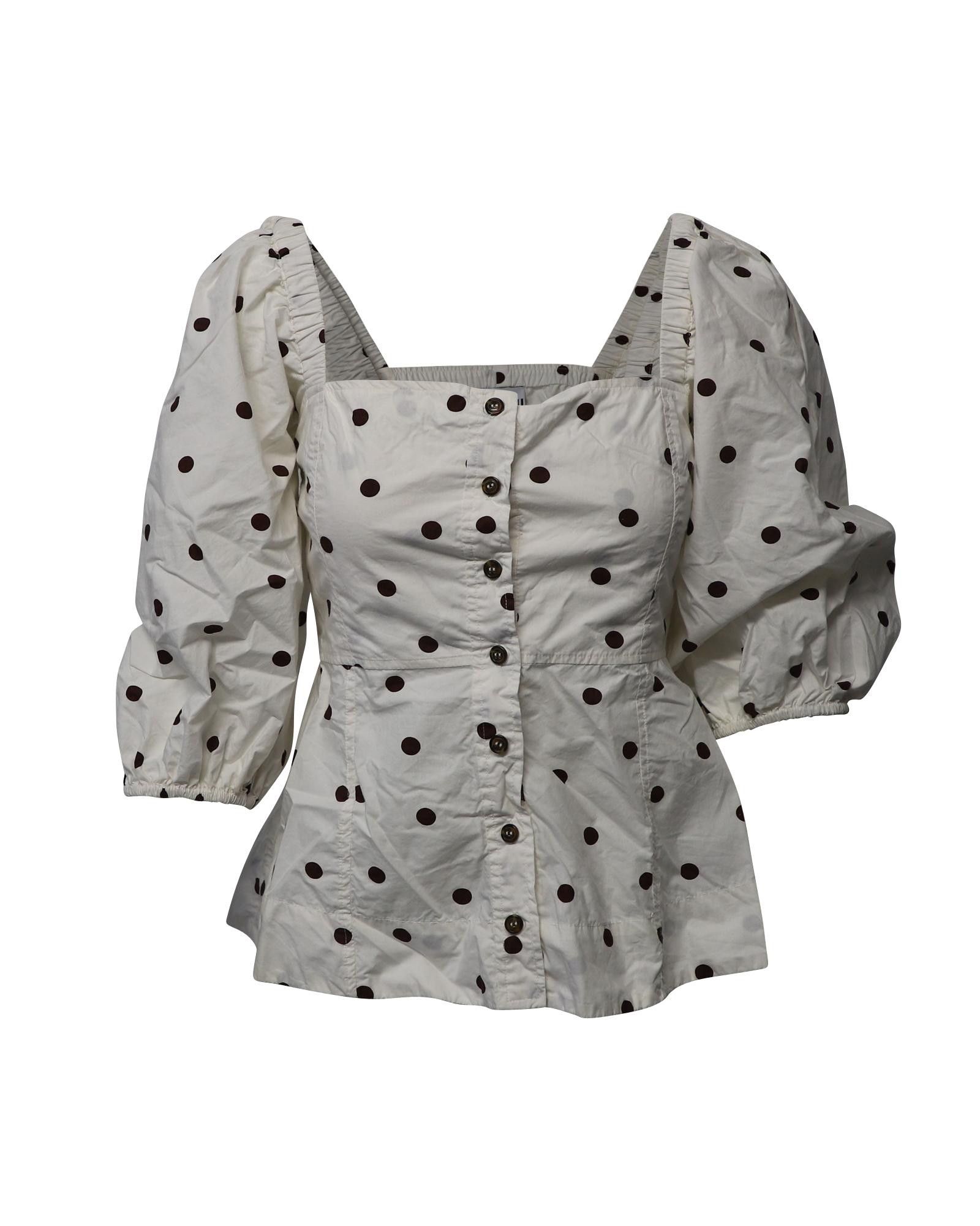image of Ganni Polka Dotted Fit And Flare Cotton Top, Women's (Size Medium)