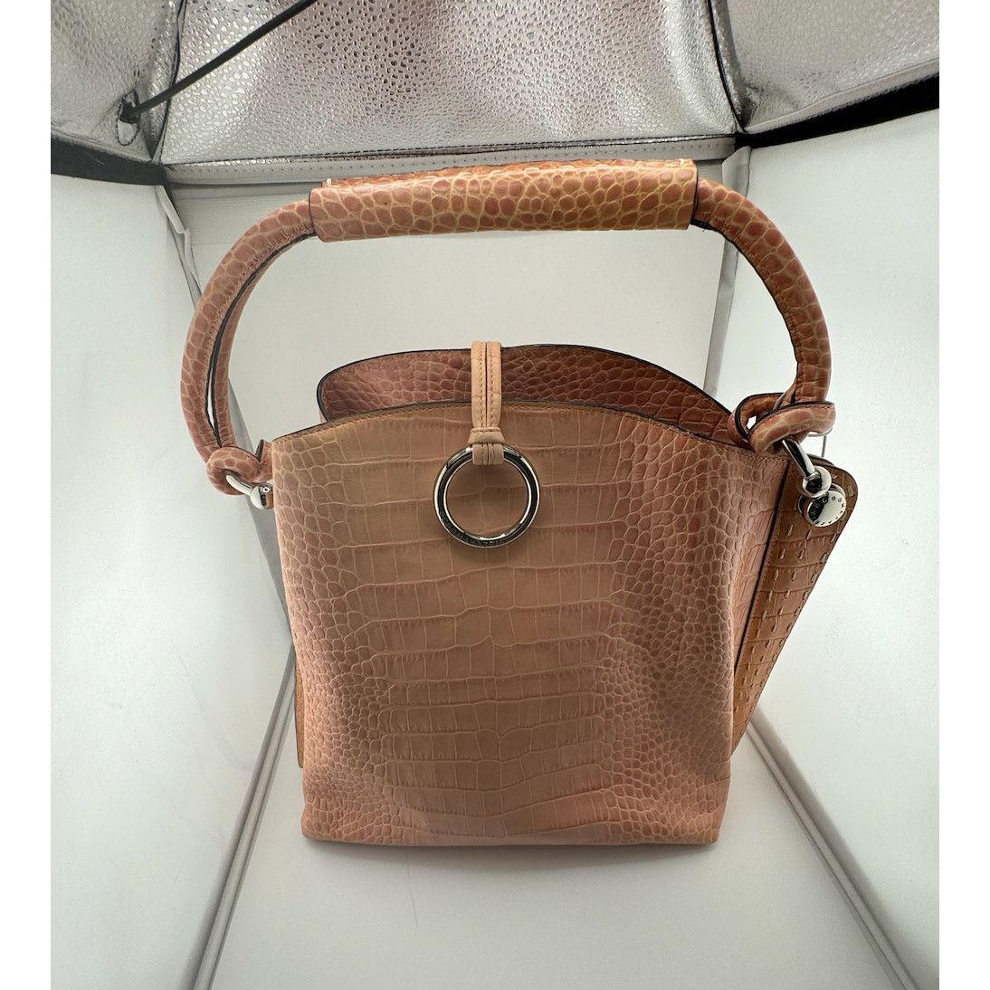 Bcbgmaxazria NWT NEW VTG BCBG MAXAZRIA Croc Embossed Bag Pink Silver Bag Size ONE SIZE - 5 Thumbnail