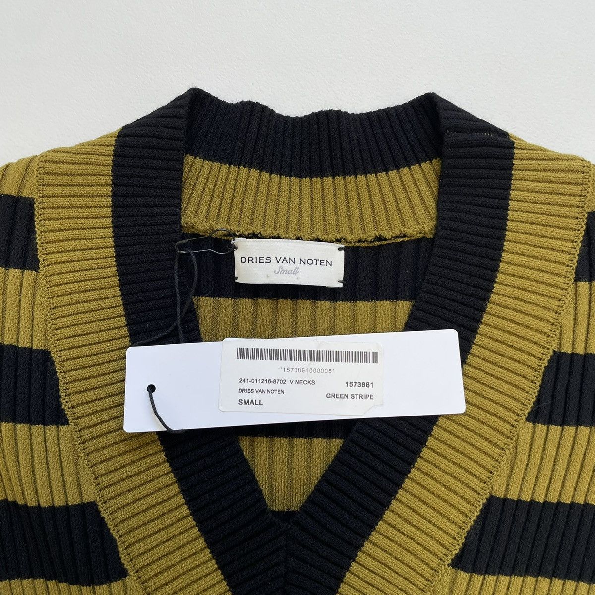 Dries Van Noten Olive/Black Striped Ribbed Knit Sweater Size S / US 4 / IT 40 - 3 Thumbnail