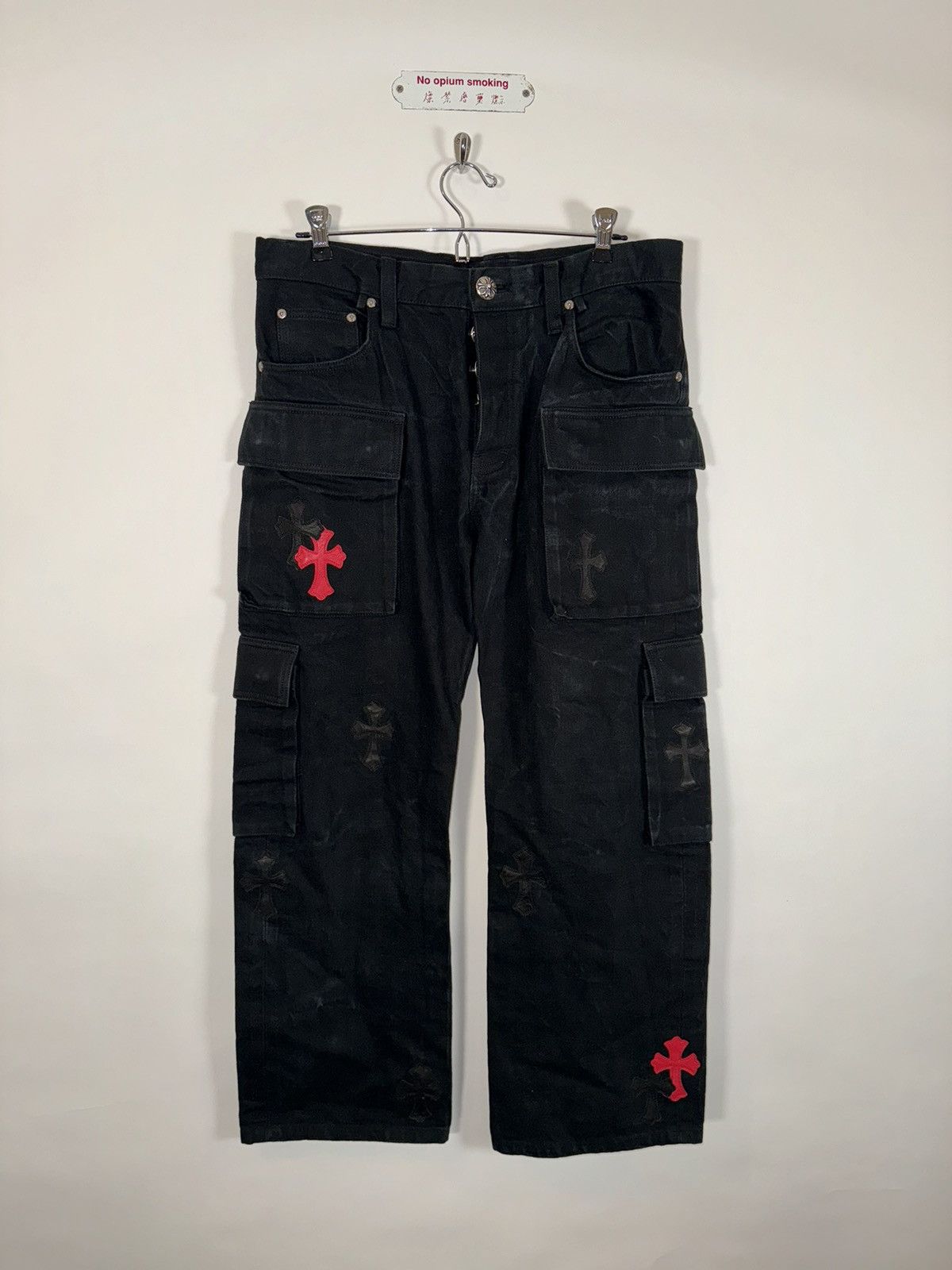 Chrome Hearts 🚭1/1 Vintage VIP Custom🚭 20 Silver Cargo Black Red Cross Size US 33 - 16 Thumbnail