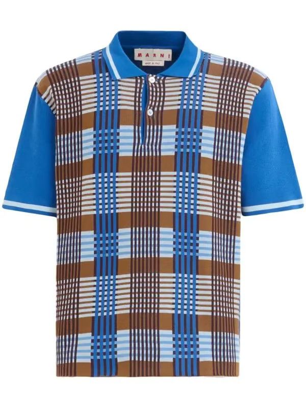 Marni oc11z0525 Checked Cotton Polo Shirt in Multicolor Size US XL / EU 56 / 4 - 1 Thumbnail