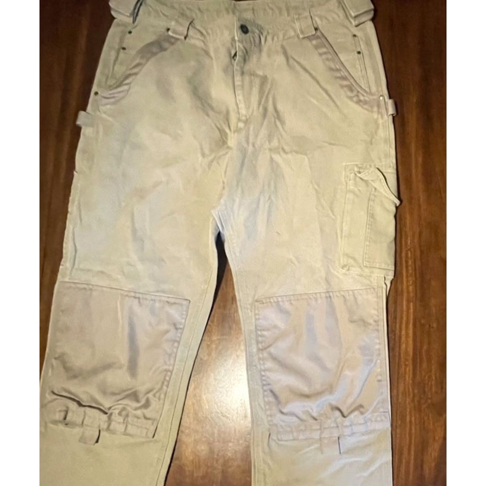 Duluth Trading Company Duluth Fire Hose Double Knee Cargo Pants Men 42x30 Beige Canvas 5-Pocket Relaxed Straight Crew Pants Size US 42 / EU 58 - 3 Thumbnail