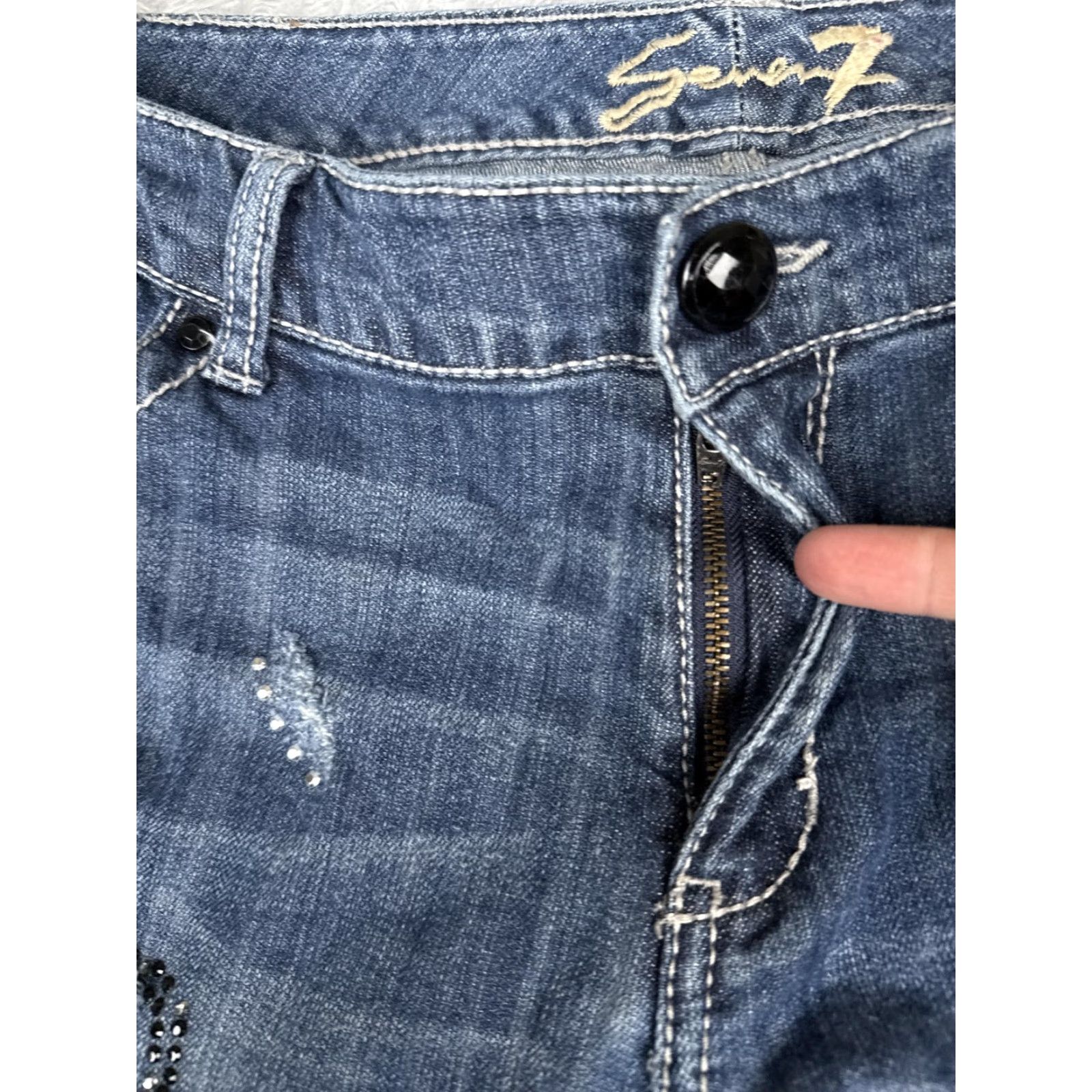 Vintage Seven7 Bootcut Jeans Womens 18 Blue Med Wash Mid Rise Stretch Rhinestone 36x31 Size 40" / US 18 - 5 Thumbnail