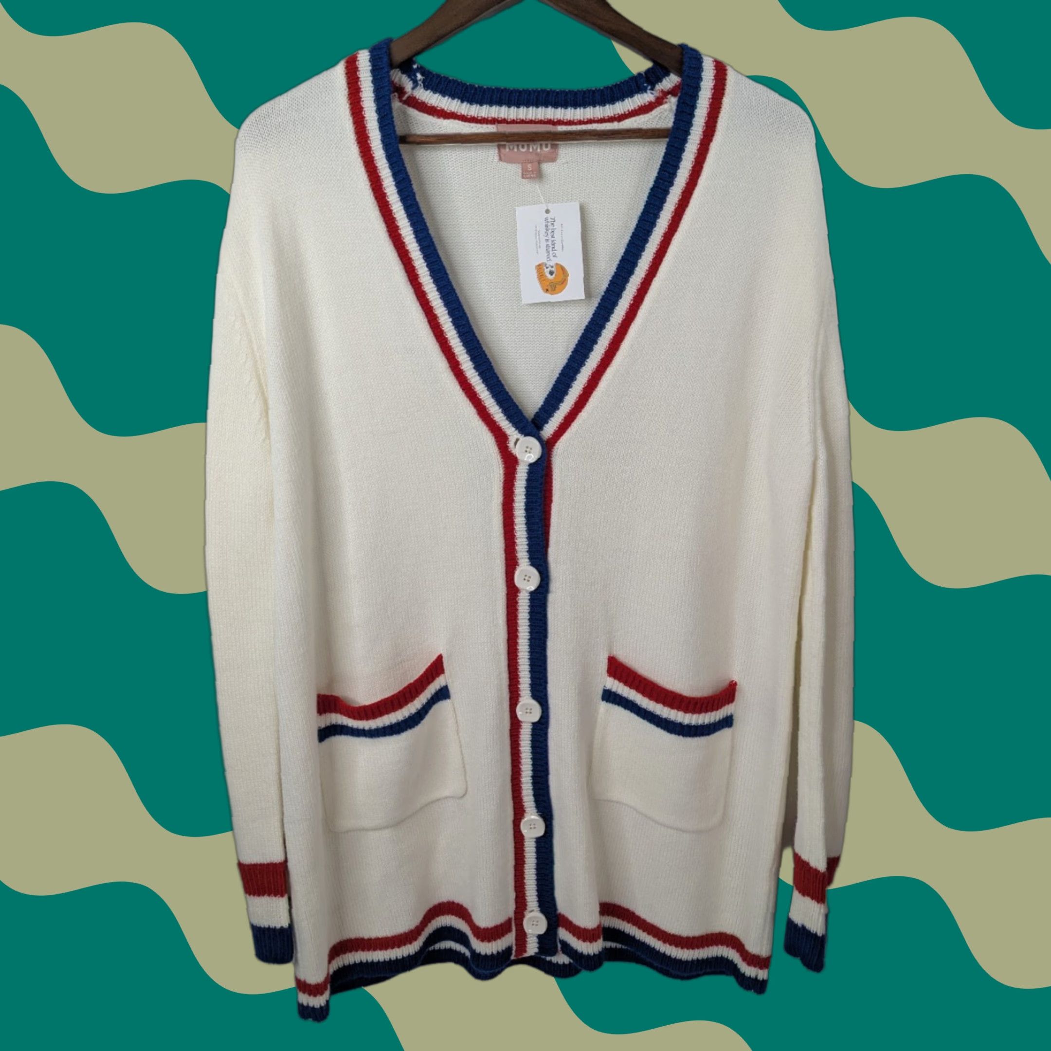 Show Me Your MuMu NWT Show Me Your Mumu Lambert Button Cardigan In USA Stripe Knit Size Small Women Cardigan White Knit Casual Preppy Pockets Womens Size S / US 4 / IT 40 - 1 Thumbnail