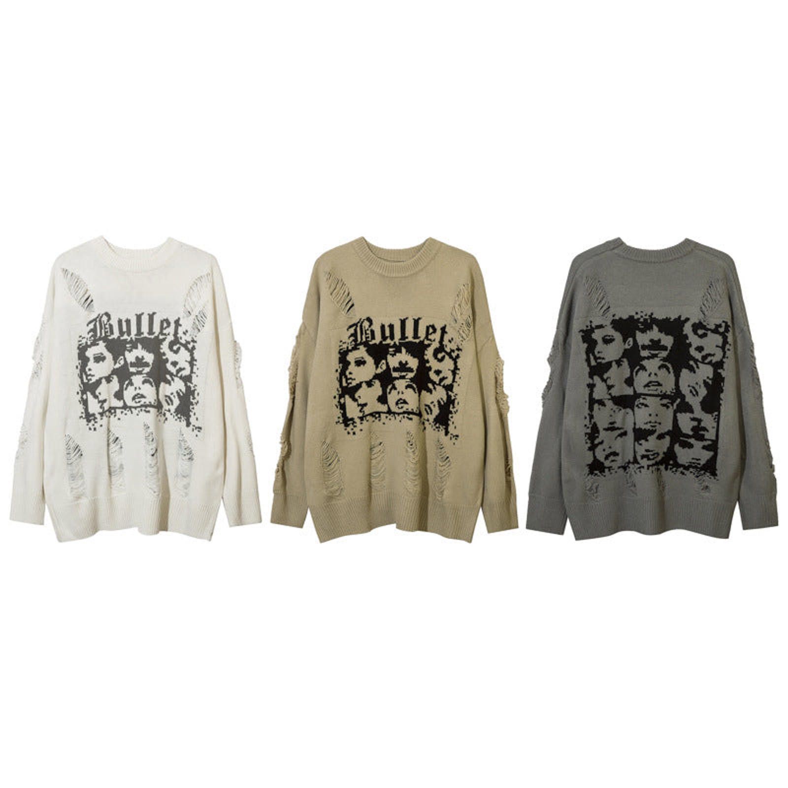 Vintage FACES Distressed Graphic Knit Sweater, Oversized Fit Sweater Size US M / EU 48-50 / 2 - 2 Thumbnail
