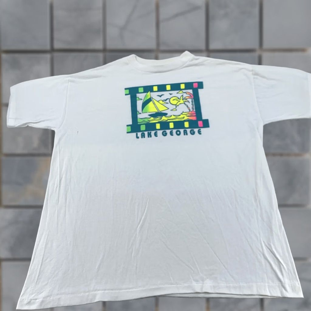 George VINTAGE Lake George Shirt Mens XL White Neon Sailboat Palm Graphic 90s USA Sportgear Shirt Mens XL White Neon Sailboat Palm Graphic 90s USA Size US XL / EU 56 / 4 - 1 Thumbnail