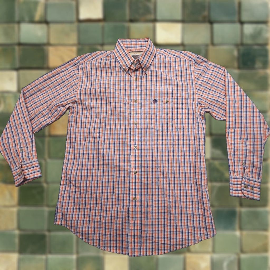 Wrangler Wrangler Button-Down Shirt Mens Medium Plaid Western Long Sleeve Workwear Orange Cotton Blend Button-Up Casual Mens Shirt Size US M / EU 48-50 / 2 - 1 Thumbnail