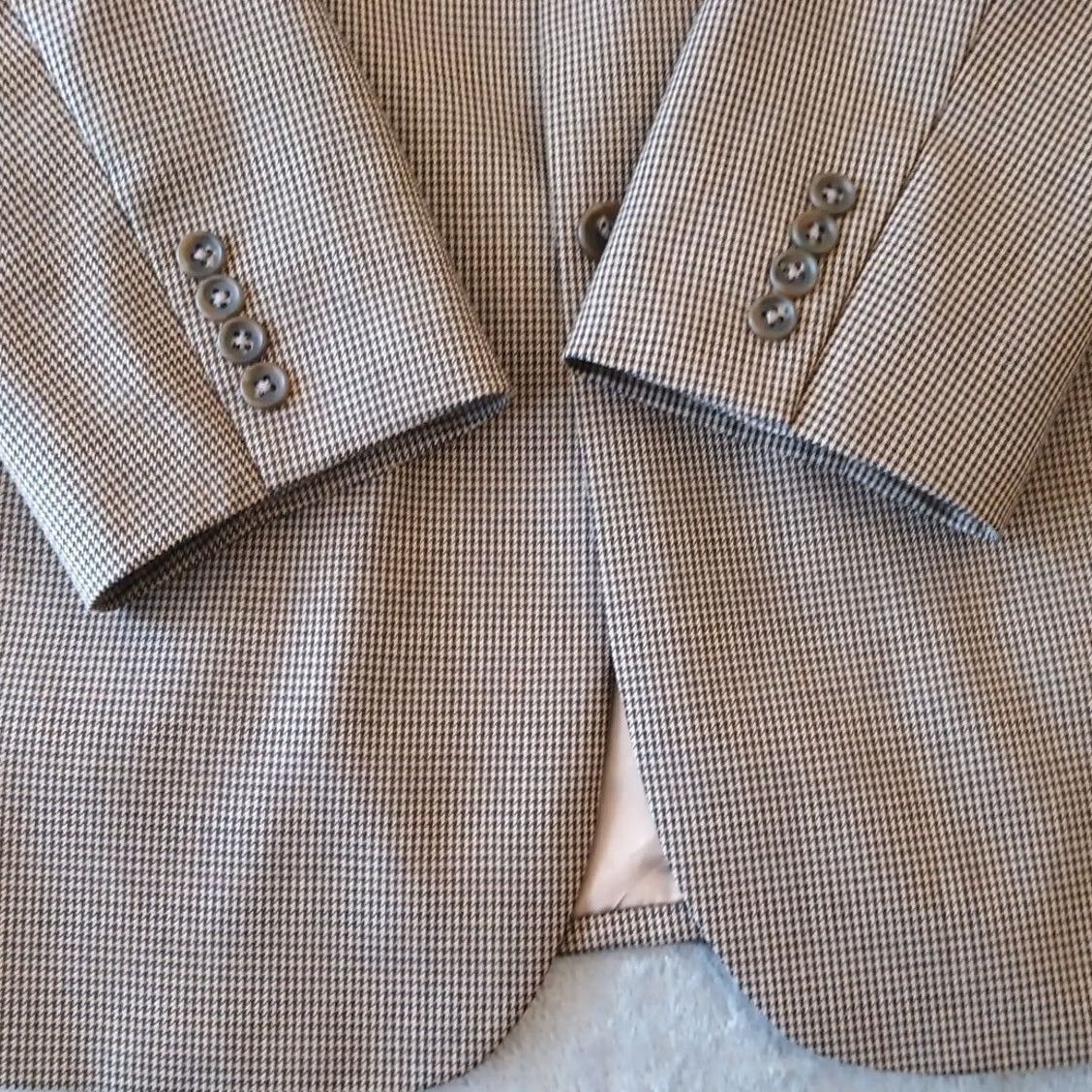 Jos. A. Bank Jos A Bank Blazer Mens 38 Beige Houndstooth Wool Two Button Single Vent Size 38R - 5 Thumbnail