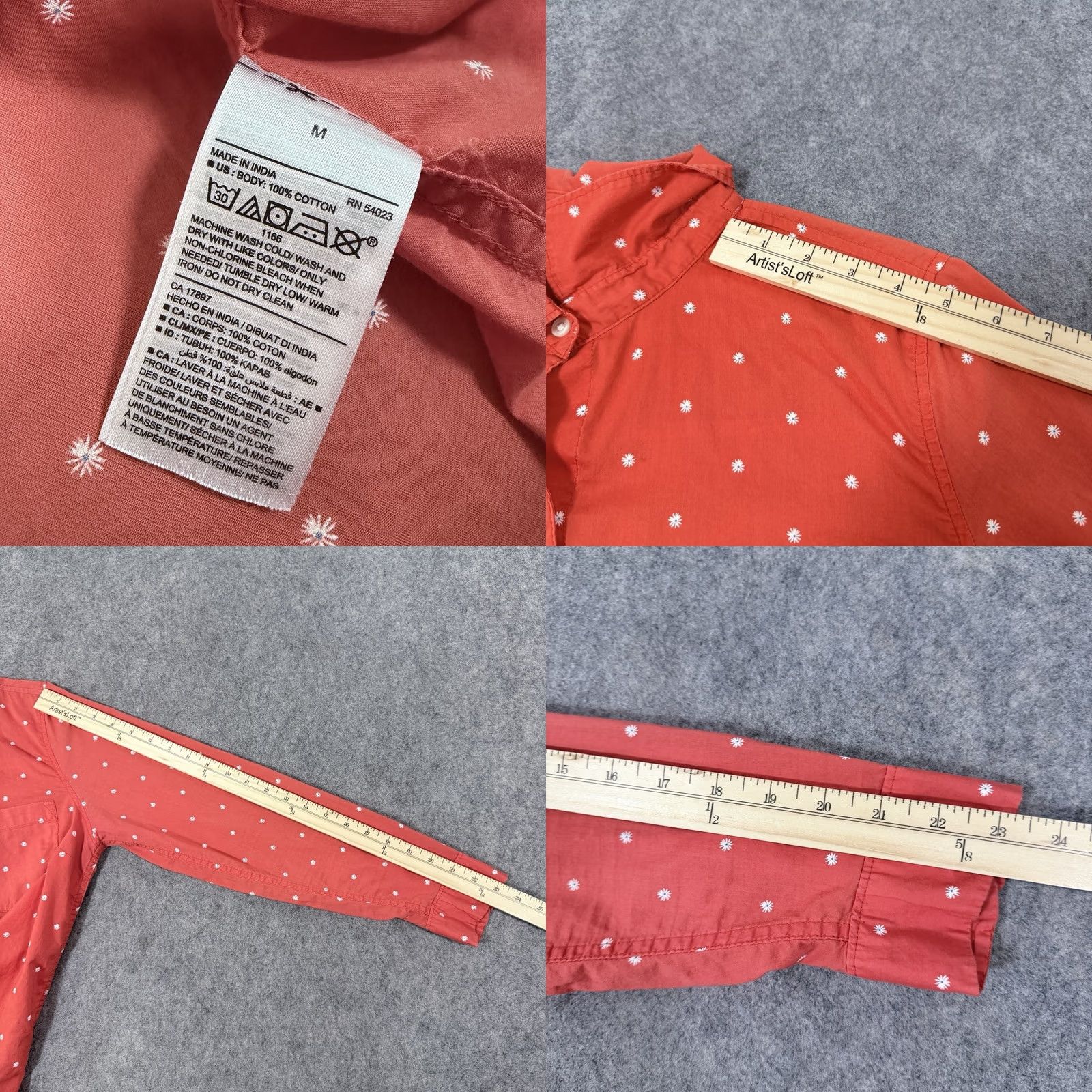 Old Navy Old Navy Button-Up Shirt Women Medium Orange Red Floral Long Sleeve, Classic Vintage? (Note: Original title indicates vintage: No) Size M / US 6-8 / IT 42-44 - 9 Thumbnail