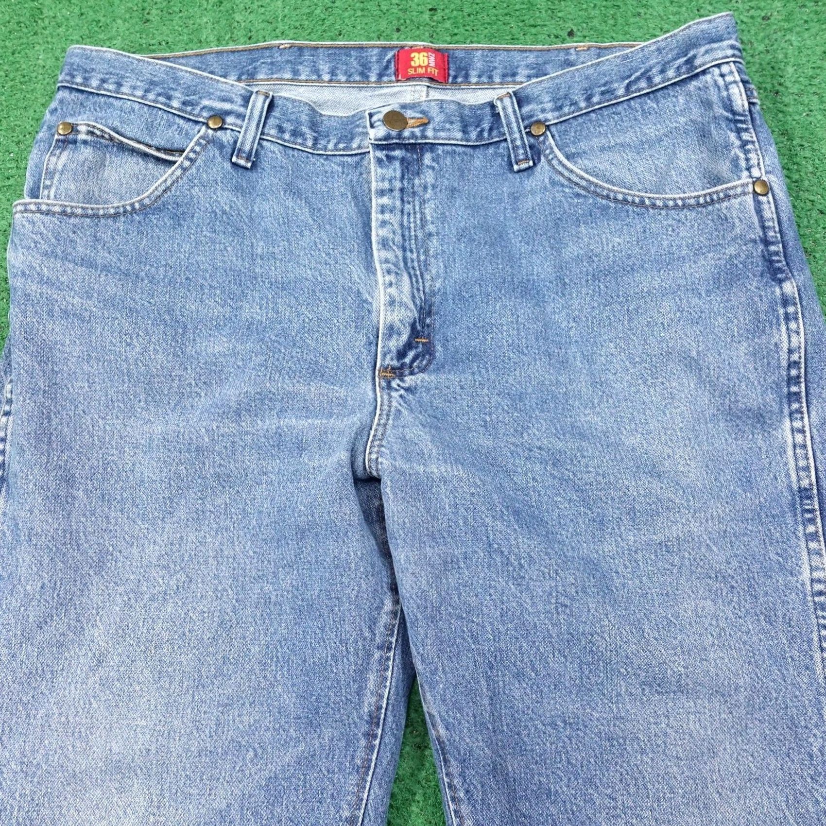 Wrangler VINTAGE Wrangler Jeans Mens 38x30 Blue Slim Straight Denim 36MWZDS Jeans Mens 38x30 Blue Slim Straight Denim Wrangler 36MWZDS Size US 38 / EU 54 - 2 Thumbnail
