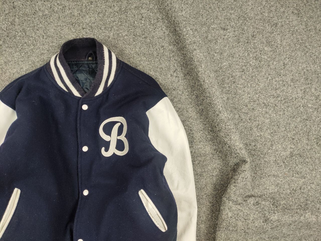 Vintage Vintage 90's Varsity Letterman Dark Blue Wool Bomber Jacket Size US M / EU 48-50 / 2 - 2 Thumbnail