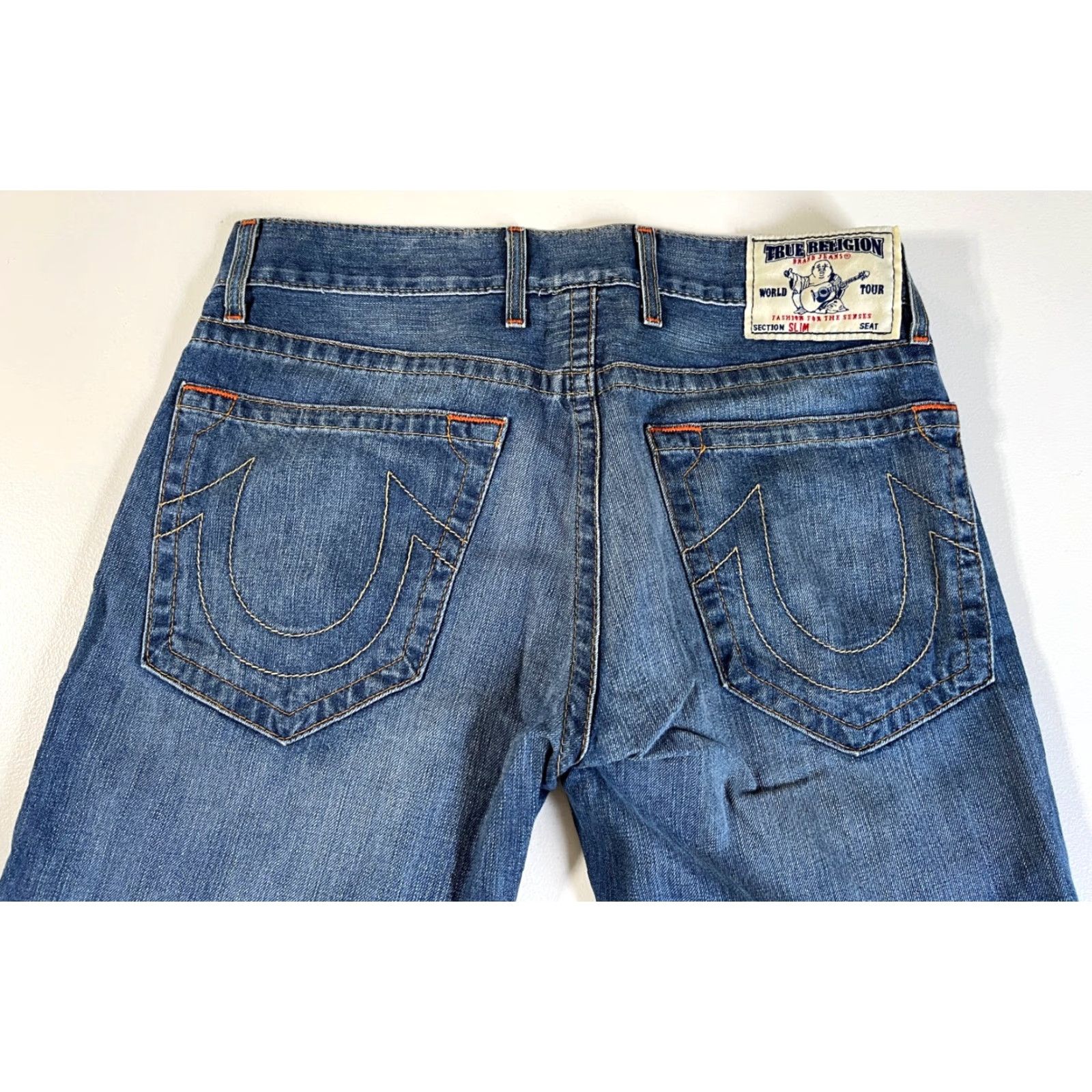 True Religion TRUE RELIGION Jeans Slim Straight Leg Mens Regular 33x32 Blue 5-Pocket Denim Made in USA Size US 33 - 6 Thumbnail