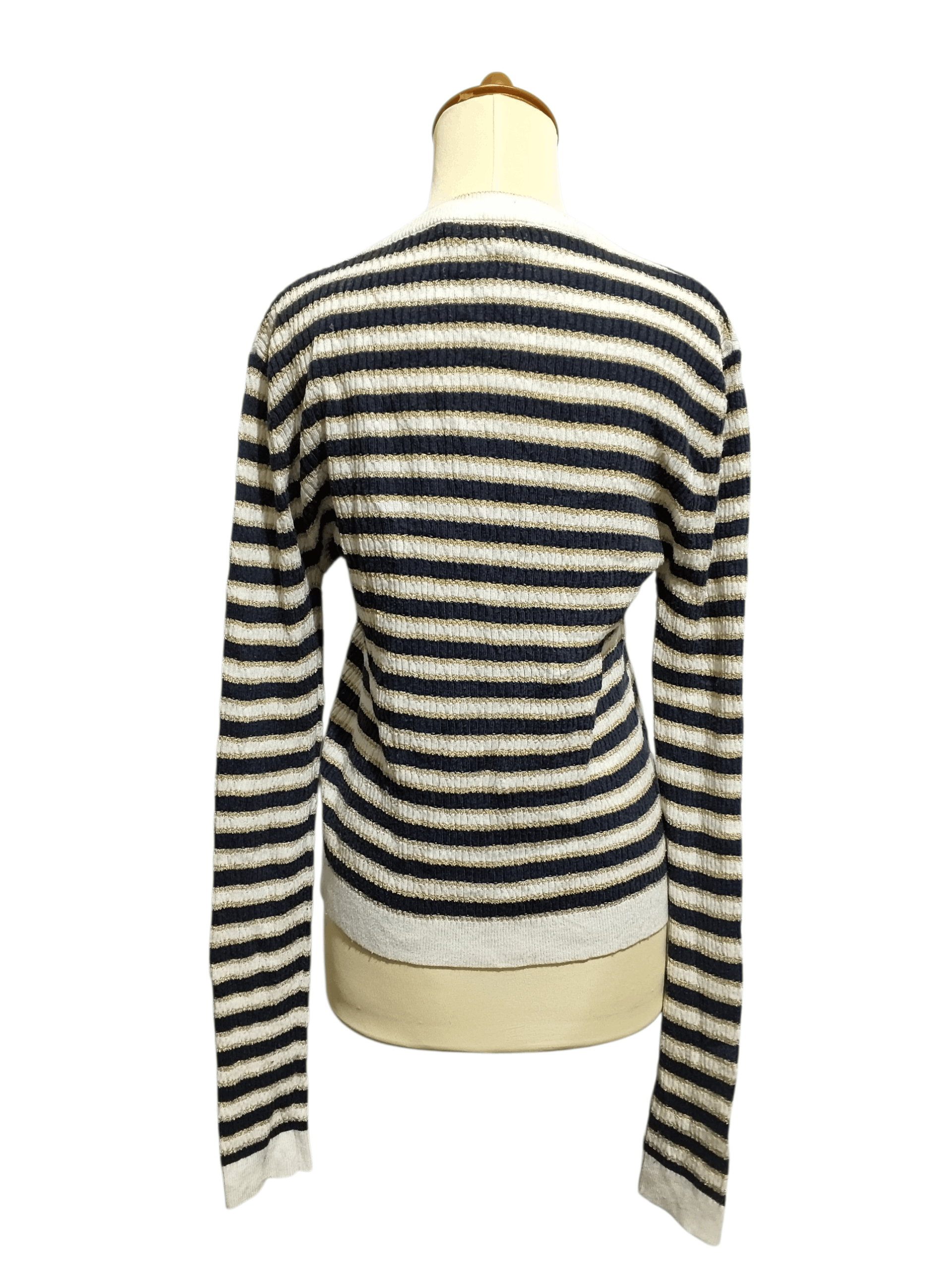 Valentino 🔥Valentino Navy,Cream & Gold Lurex Striped Cropped Cardigan Size M / US 6-8 / IT 42-44 - 5 Thumbnail