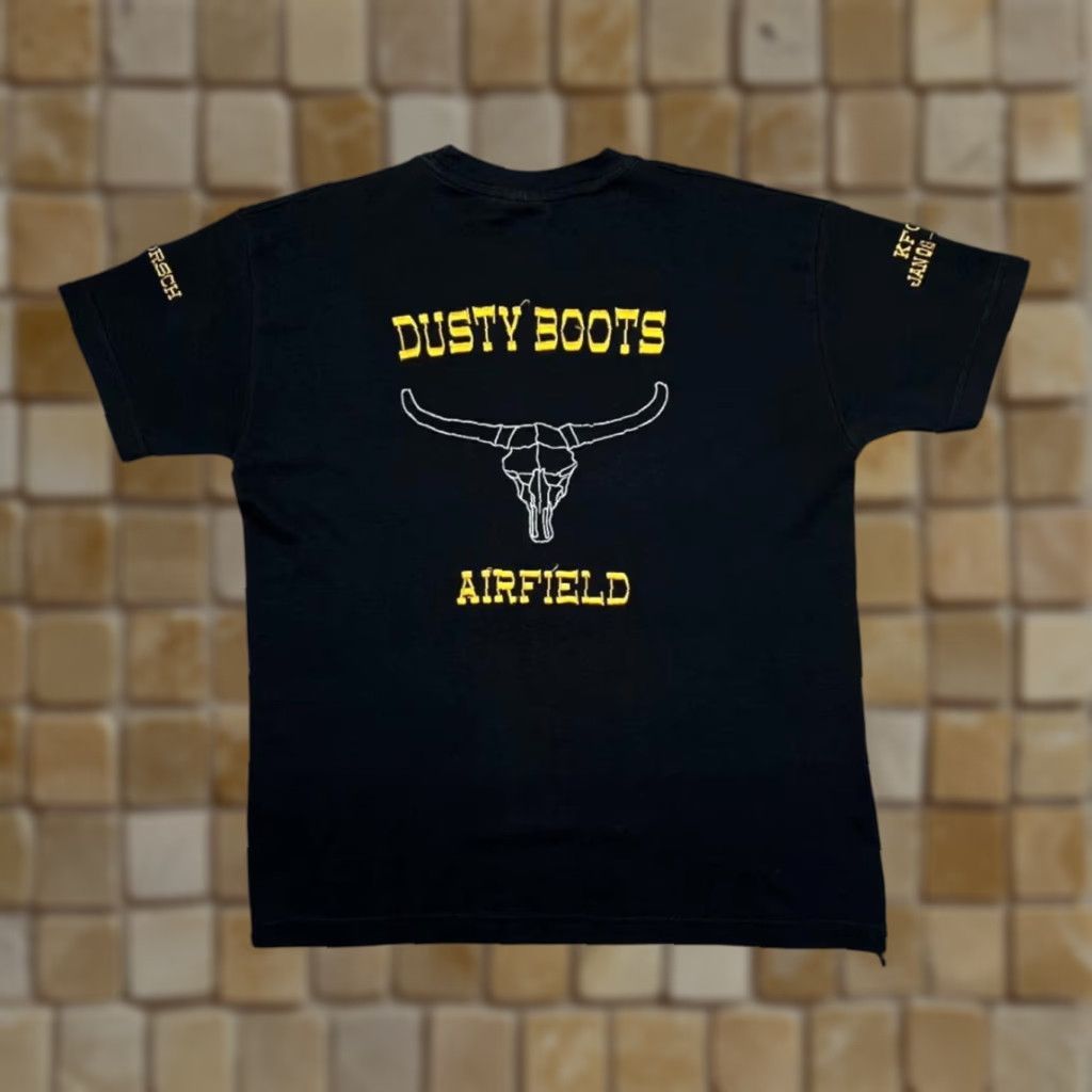 Vintage Dusty Boots Airfield Embroidered Cow Skull Tourist Graphic T-Shirt Large Black Mens L Short Sleeve Cotton Shirt Size US L / EU 52-54 / 3 - 1 Thumbnail