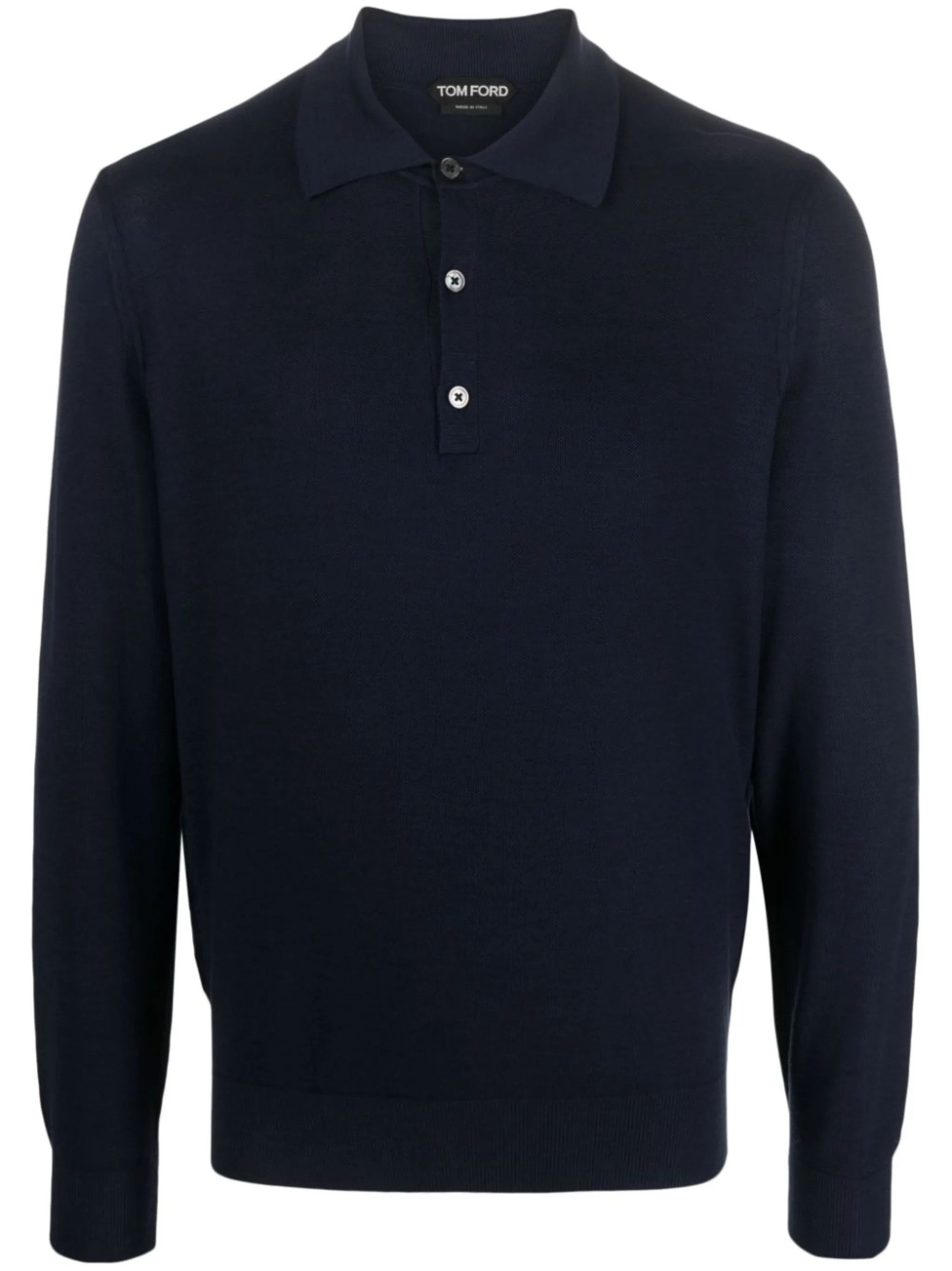 Tom Ford o1w1db10125 KPL014 Long-sleeve Silk-blend Polo Shirt in Navy Size US M / EU 48-50 / 2 - 1 Thumbnail