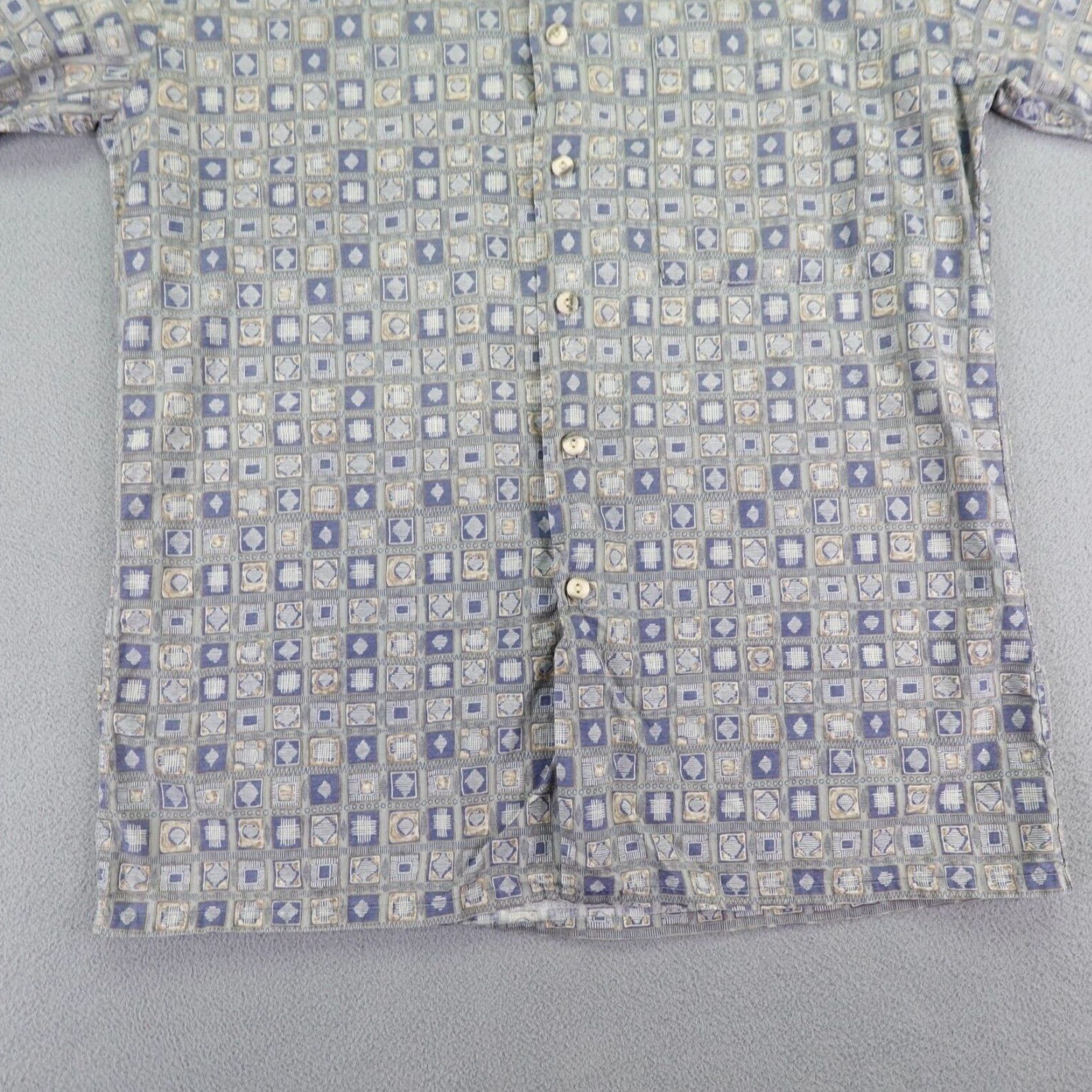 Vintage VINTAGE Burma Bibas Shirt Mens Medium Gray Geometric Button-Up 90s Cotton Lawn Short Sleeve Collared Mens Size US M / EU 48-50 / 2 - 4 Thumbnail