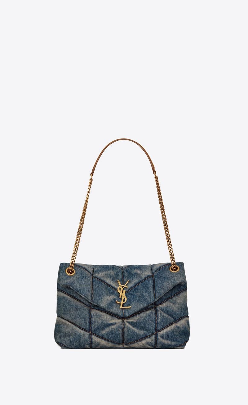 Saint Laurent Paris o1s1wg111125 Puffer Small in Suede and Denim Bag in Blue Size ONE SIZE - 1 Thumbnail