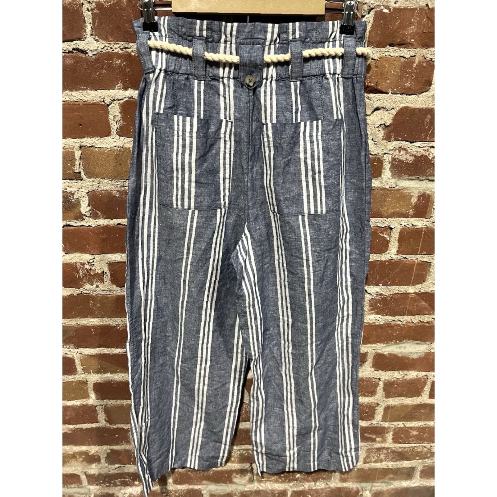 Anthropologie Anthropologie Maeve Pull On Pants Blue Stripe Linen Lagenlook 4 Size 27" / US 4 / IT 40 - 3 Thumbnail