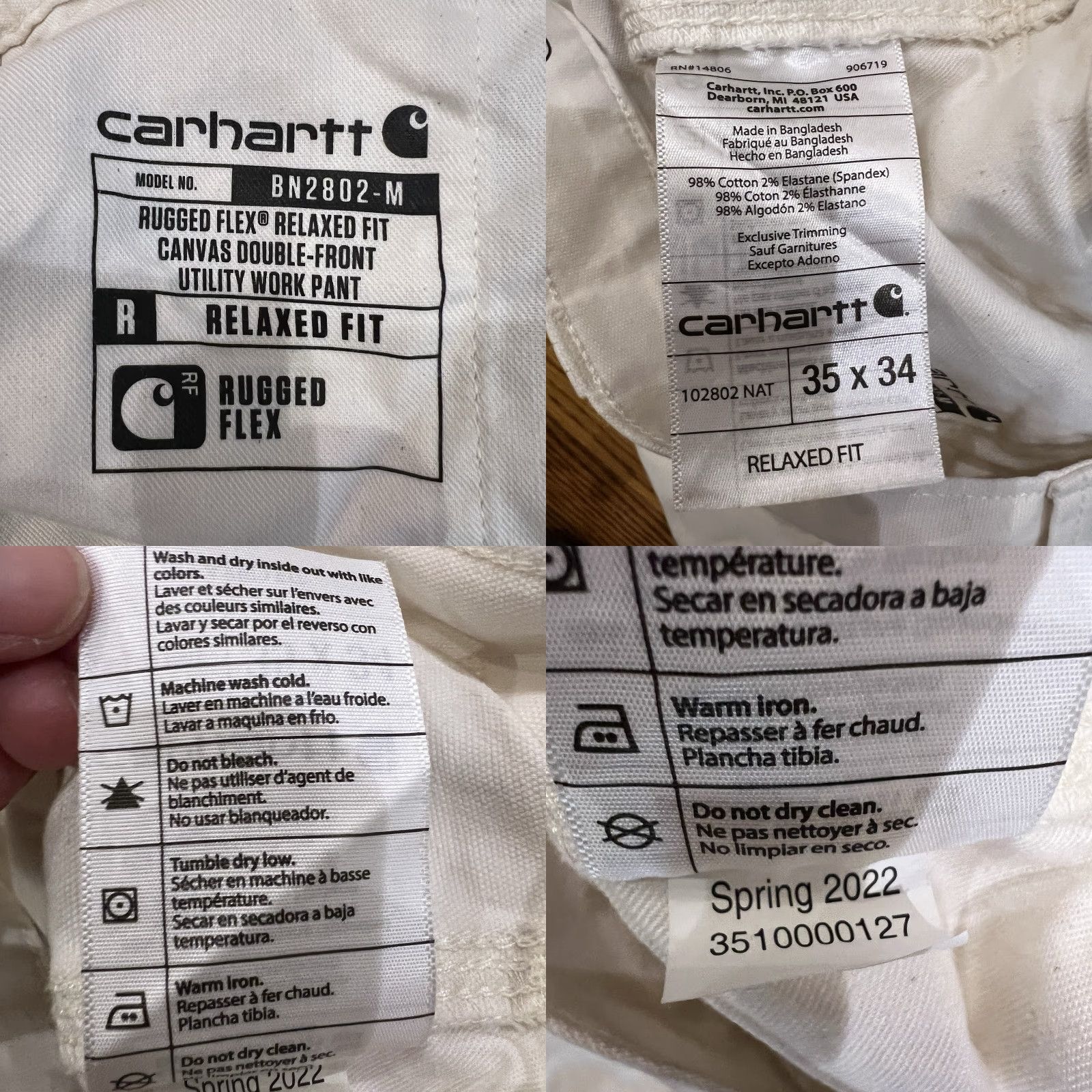 Carhartt Carhartt Double Knee Work Pants BN2802-M 35x32 Canvas Relaxed Fit Cargo Pockets Beige/Wht Size US 35 - 10 Thumbnail