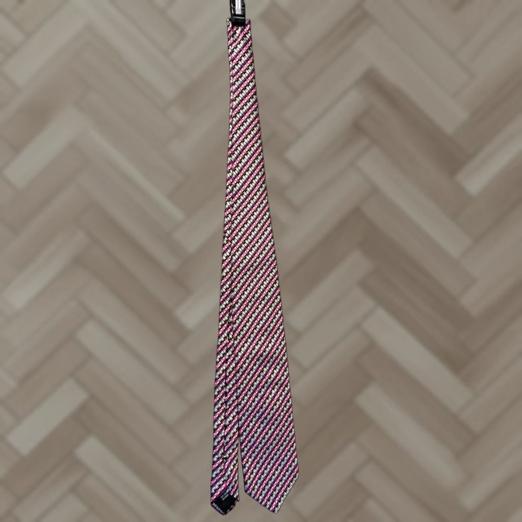 Pinko Berend DeWitt Mens Silk Tie Necktie 3.5 Inch Geometric Pattern Wedding Business Attire Luxury Gray Pink Black Size ONE SIZE - 1 Thumbnail