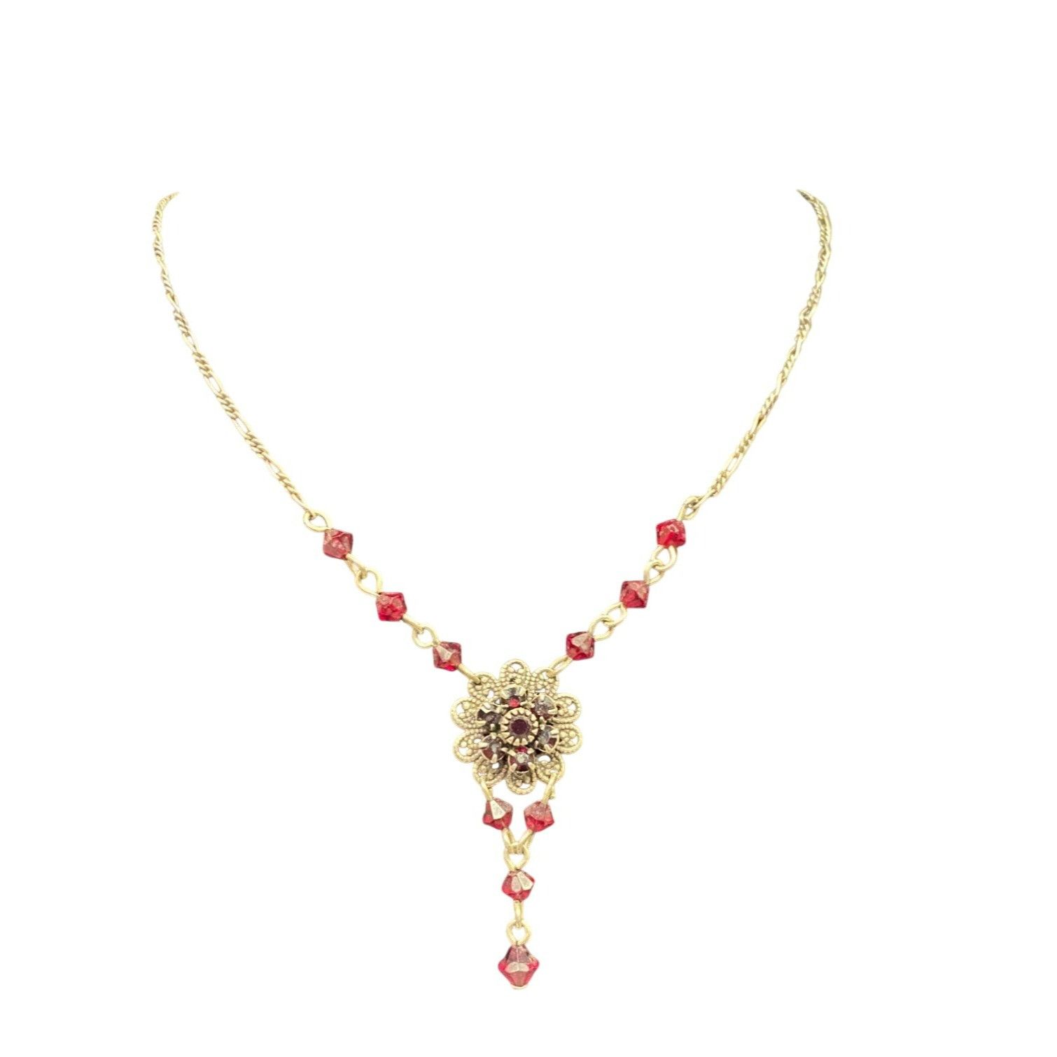 Other Vintage Signed Bonnie J Silver Tone & Red Beaded Floral Pend Size ONE SIZE - 1 Thumbnail