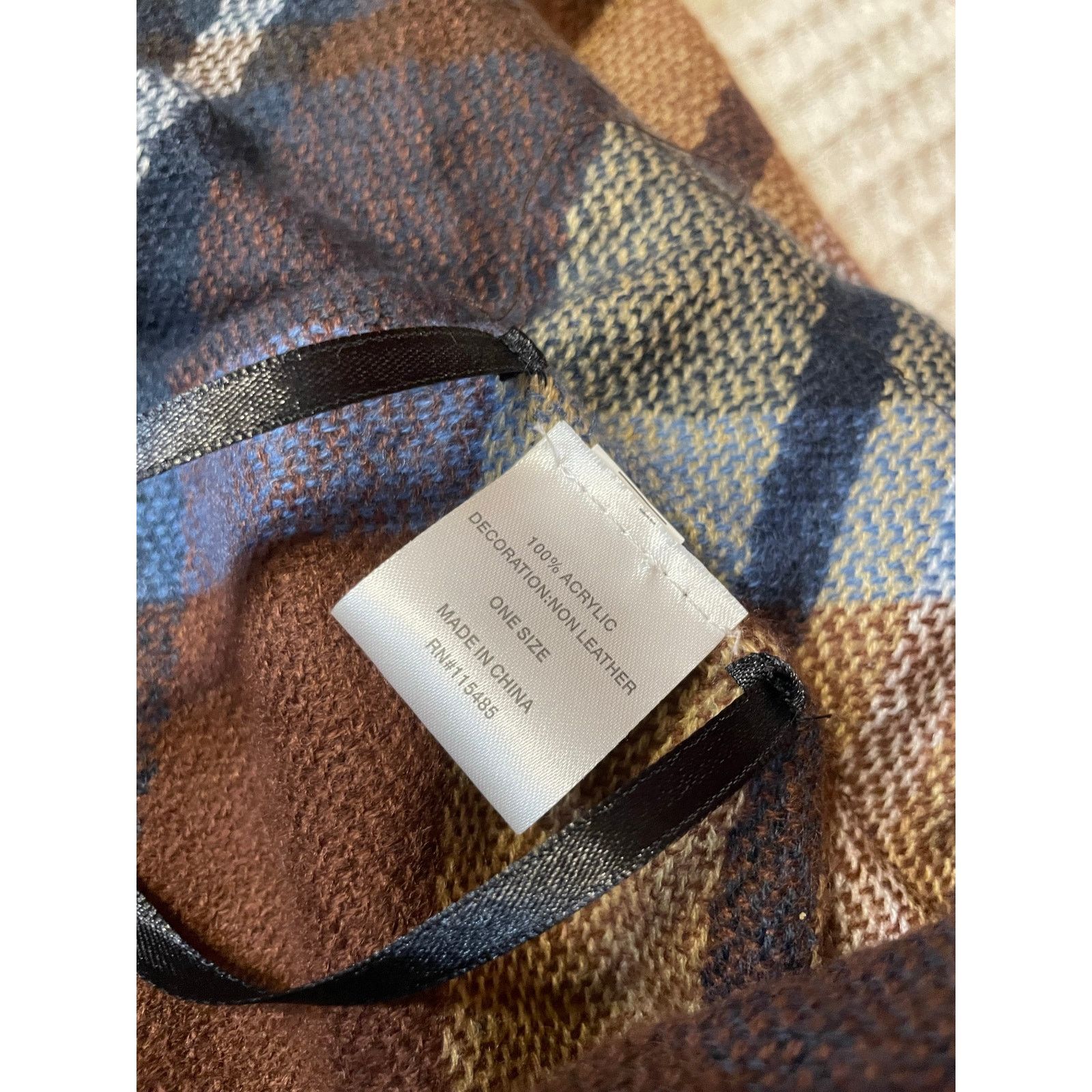 Other Plaid Cozy Brown Blue Frog Loop Poncho Shawl One Size Size ONE SIZE - 4 Thumbnail