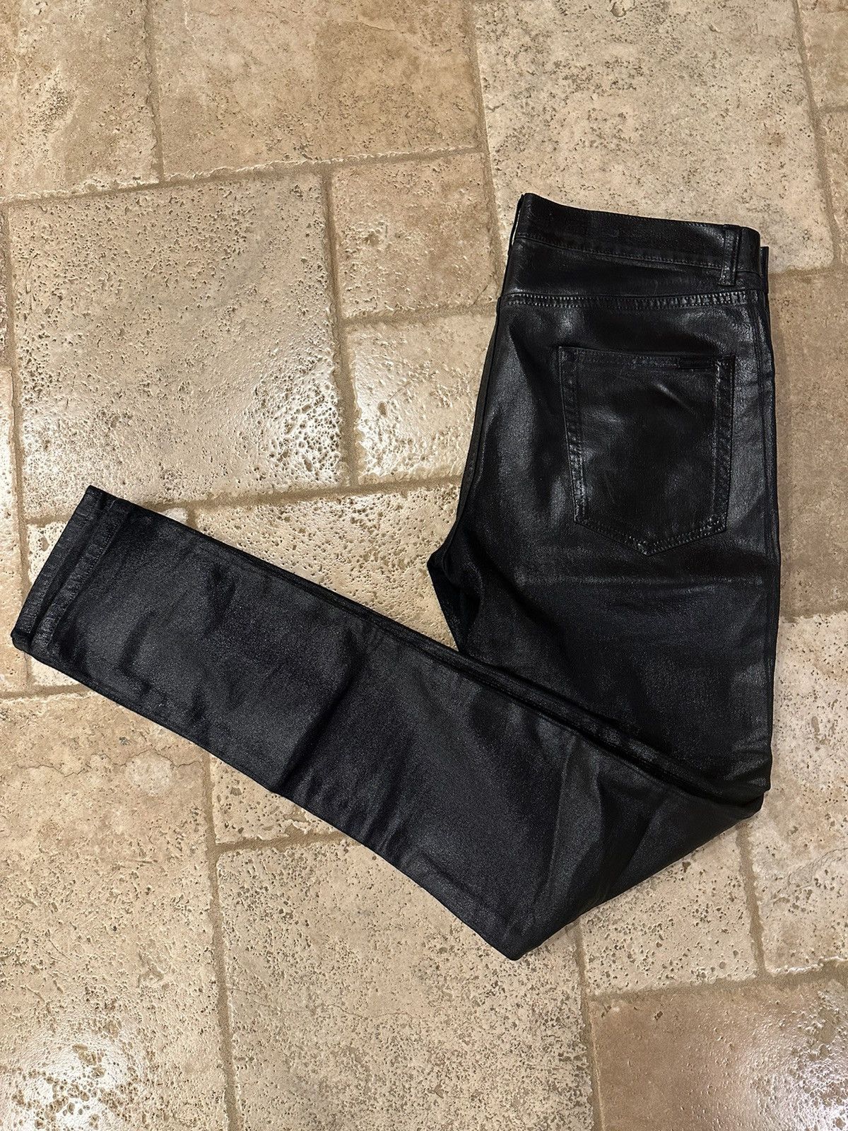 Anthony Vaccarello Saint Laurent Paris 2020 D24 Oil Coated Black Denim Size US 33 - 13 Thumbnail
