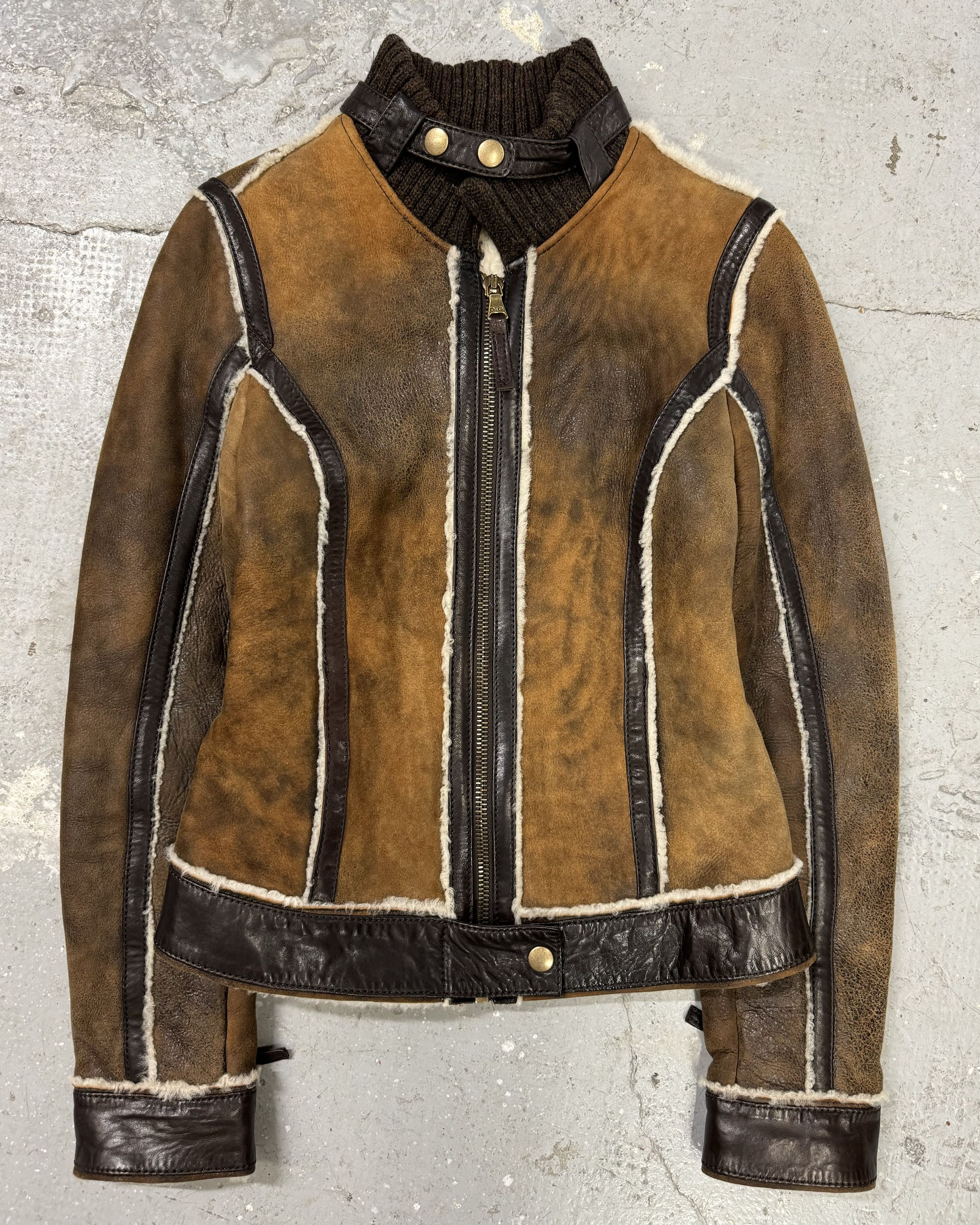 Dolce & Gabbana × Vintage FW2010 Dolce & Gabbana Brown Faded Shearling Leather Jacket Size S / US 4 / IT 40 - 2 Thumbnail