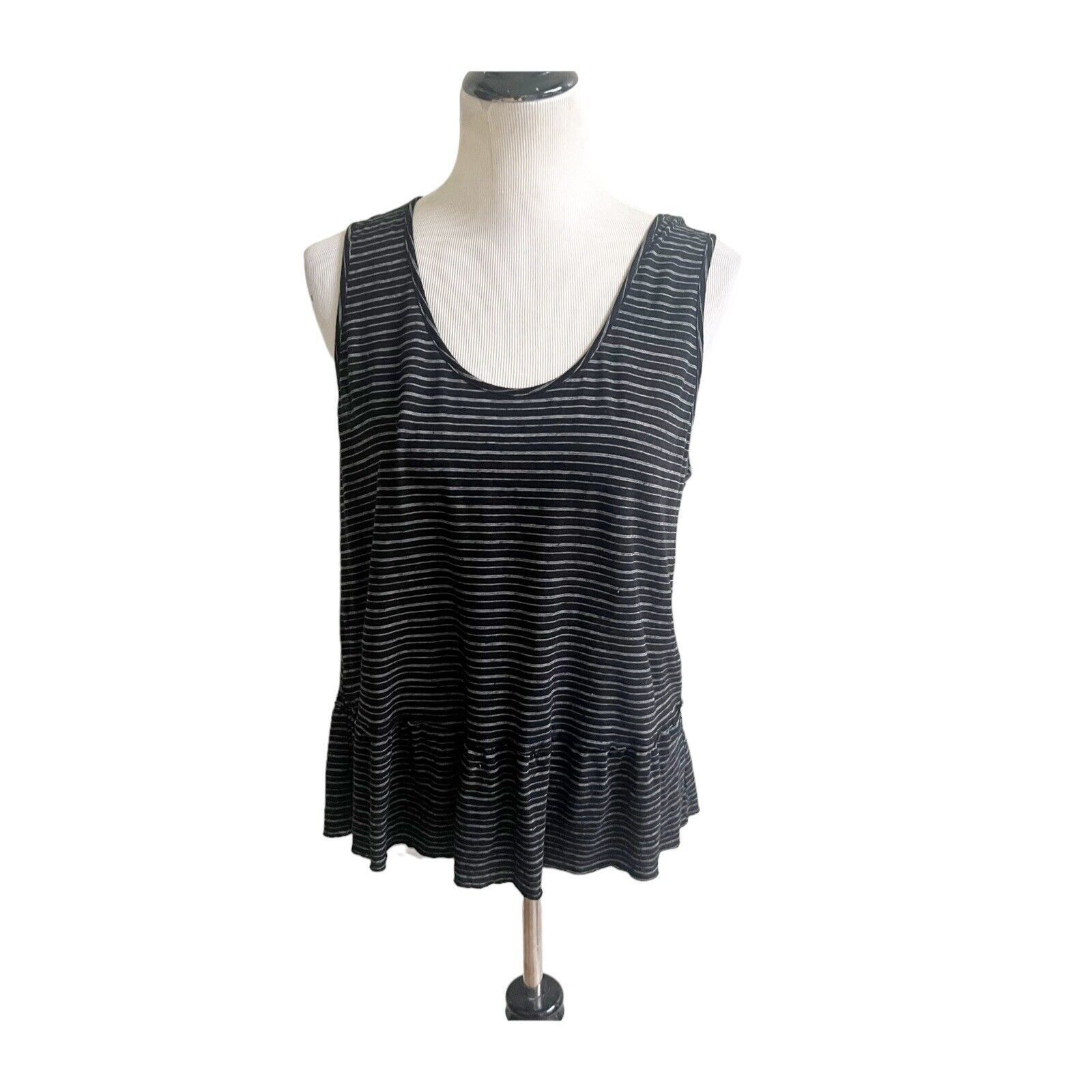 Michael Stars Michael Star Striped Peplum Tank OS Black White Linen Blend Size ONE SIZE - 1 Thumbnail