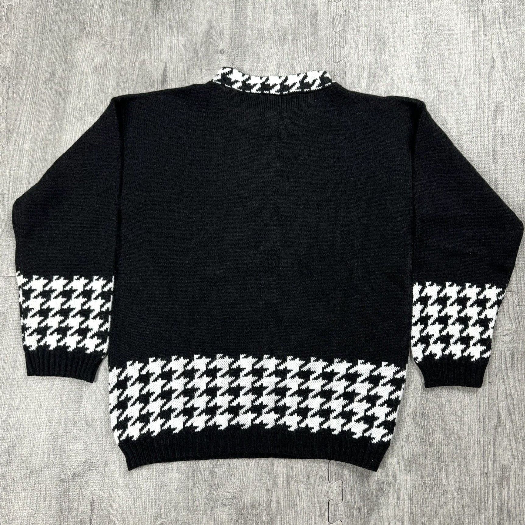 Vintage Vintage 90s FASHION FLYER Womens Houndstooth Knit Sweater Pullover L Black White Geometric Winter Size L / US 10 / IT 46 - 5 Thumbnail