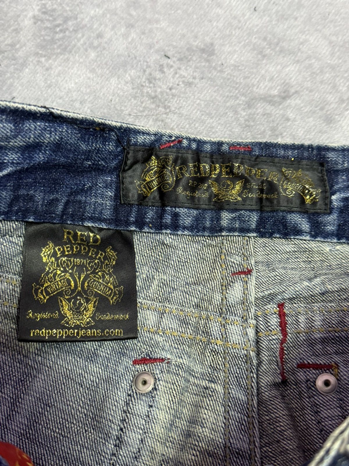 Japanese Brand × Vintage Red Pepper Japan Embellished Studded Shadow Wash Flare Jeans Size US 28 / EU 44 - 21 Thumbnail