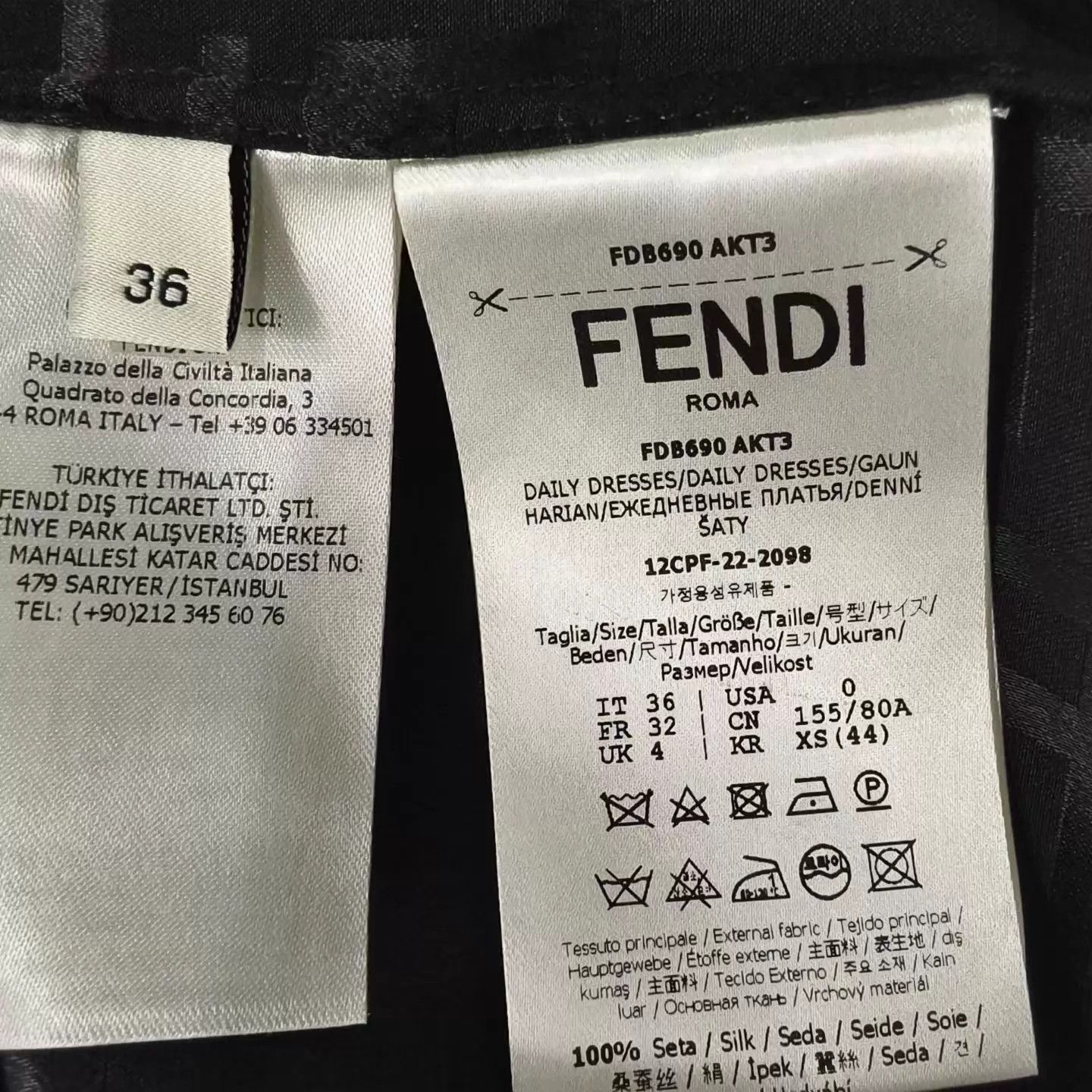 Fendi Fendi Black Monogram All Over Print Silk Dress Size XS / US 0-2 / IT 36-38 - 3 Thumbnail