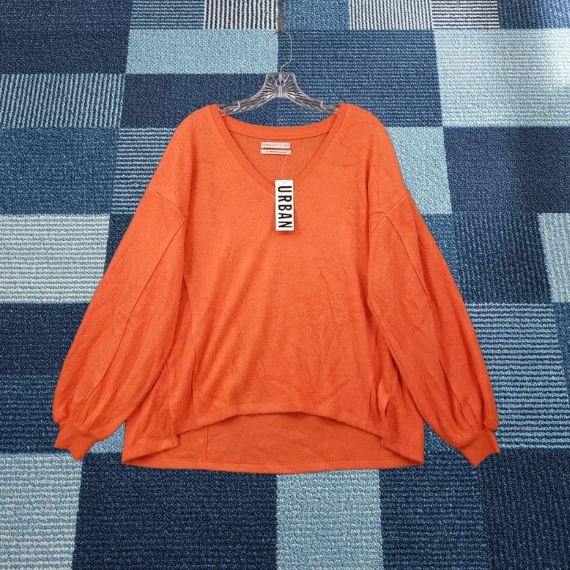 Urban Outfitters Urban Outfitters Sweatshirt Womens S Small Orange Fleece V Neck Long Sleeve NEW Size S / US 4 / IT 40 - 1 Thumbnail