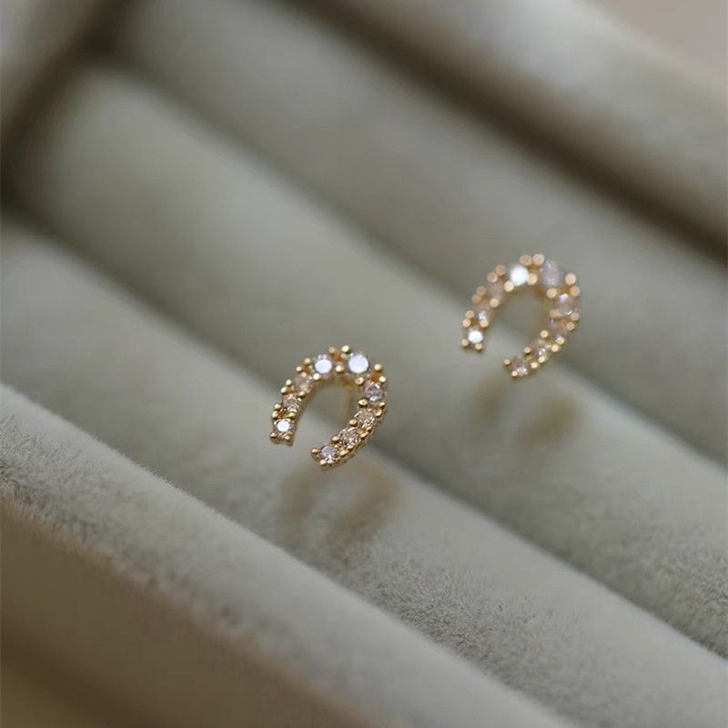 Other CZ Tiny Horseshoe Stud Earrings for Women Daily Simple Style Size ONE SIZE - 2 Thumbnail