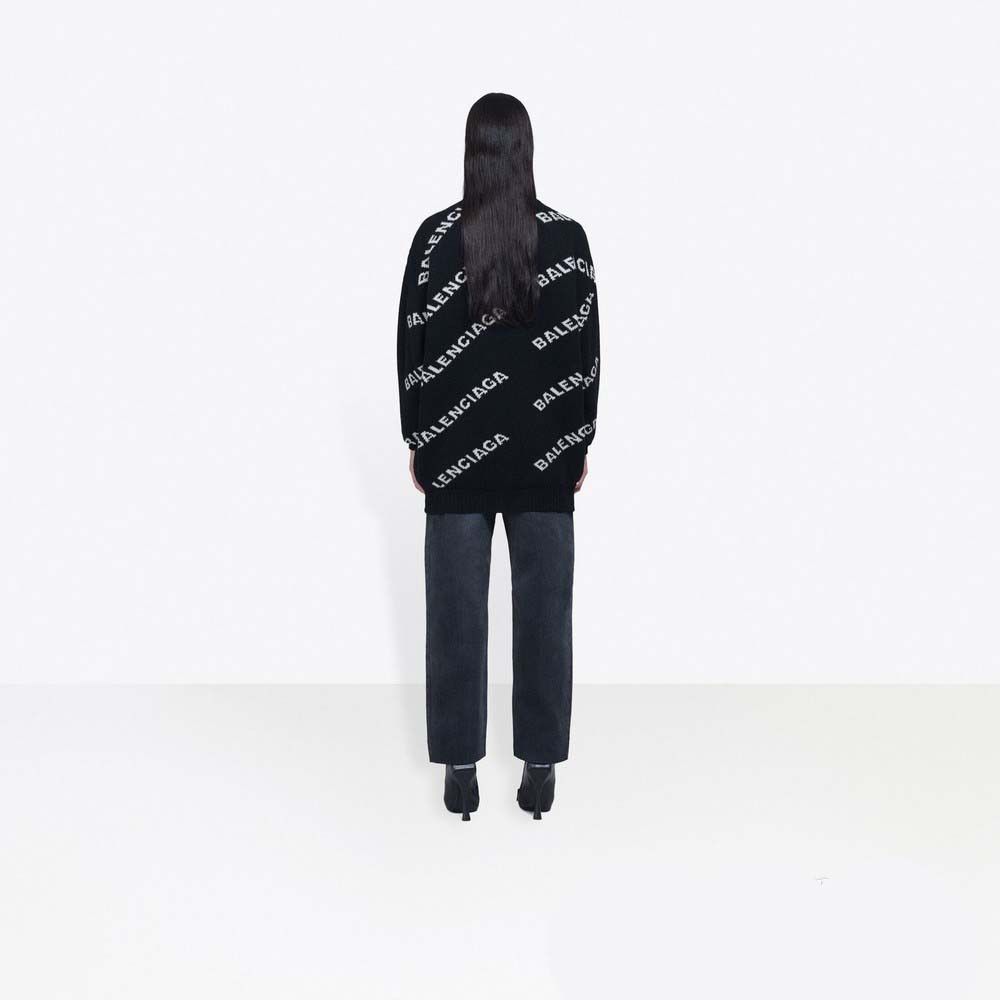 Balenciaga o1bcso1str0525 Jacquard Logo Crewneck Sweater in Black/White Size M / US 6-8 / IT 42-44 - 5 Thumbnail