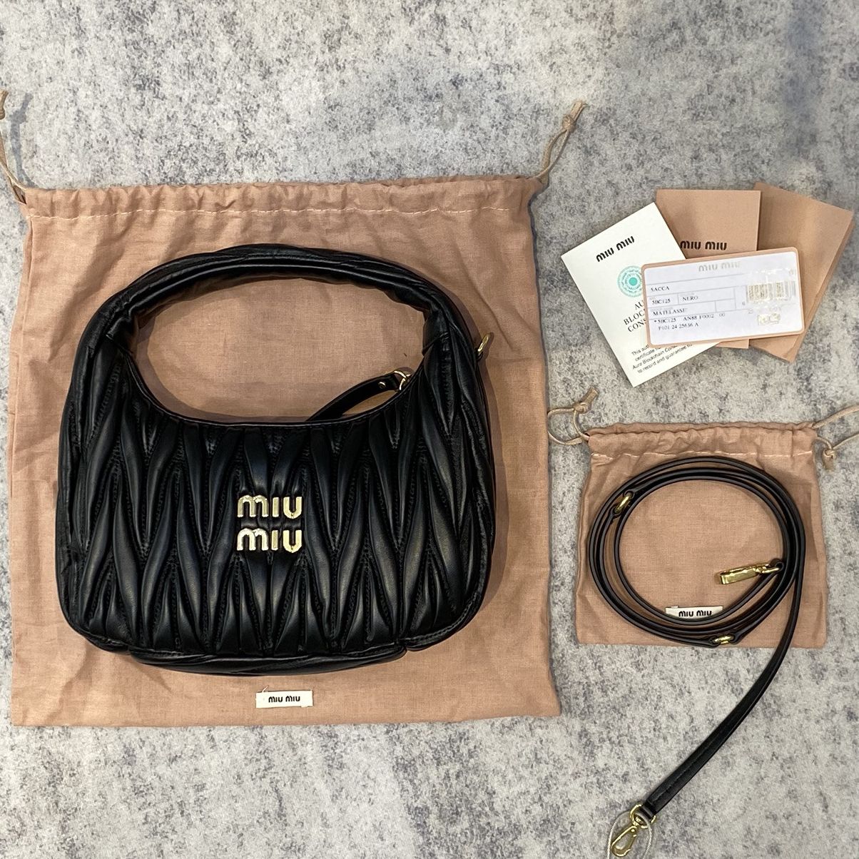 Miu Miu MIU MIU Wander Matelassé Nappa Leather Small Hobo Bag BLACK Size ONE SIZE - 4 Thumbnail