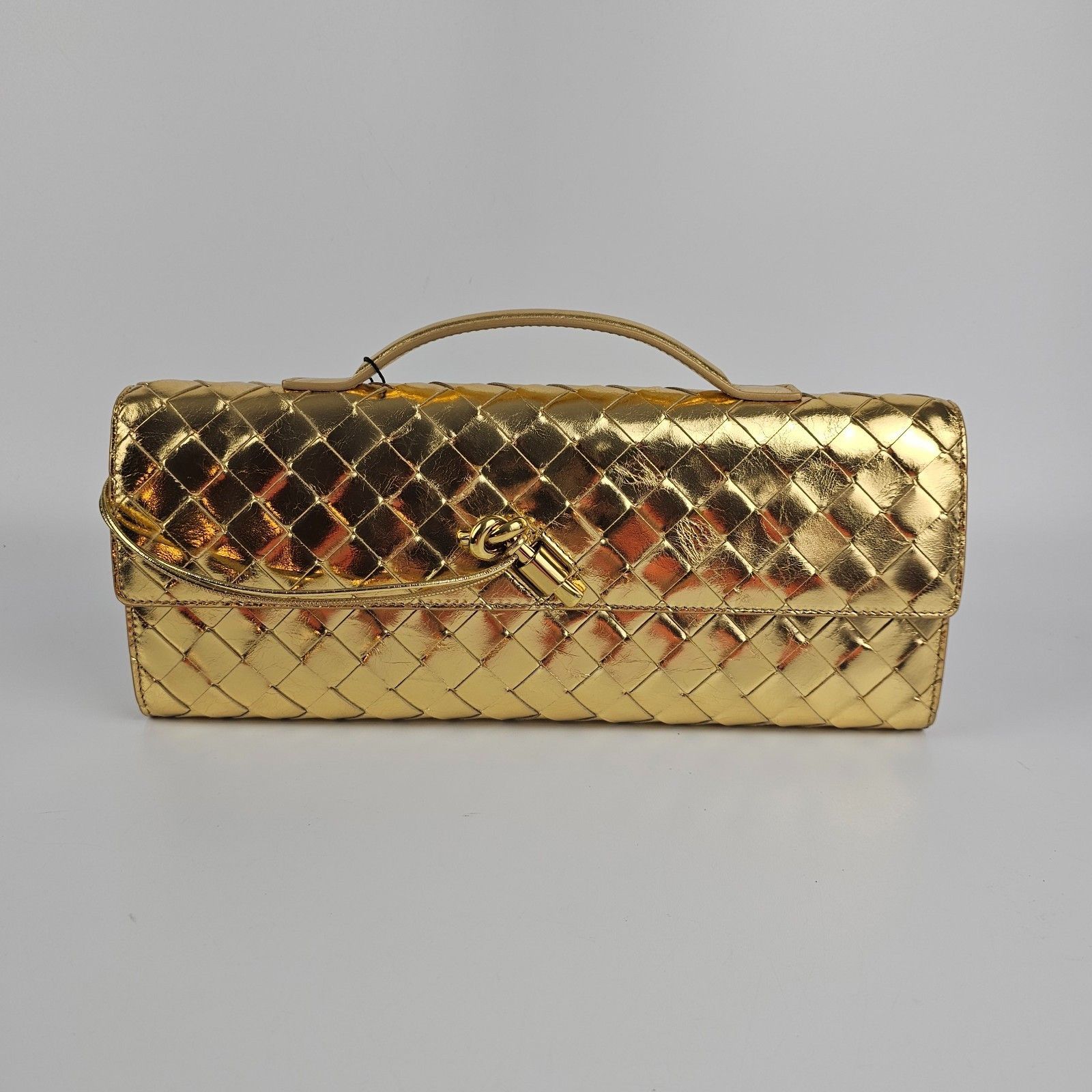 Bottega Veneta BOTTEGA VENETA Andiamo $3700 Gold Leather Top Handle Clutch Size ONE SIZE - 7 Thumbnail